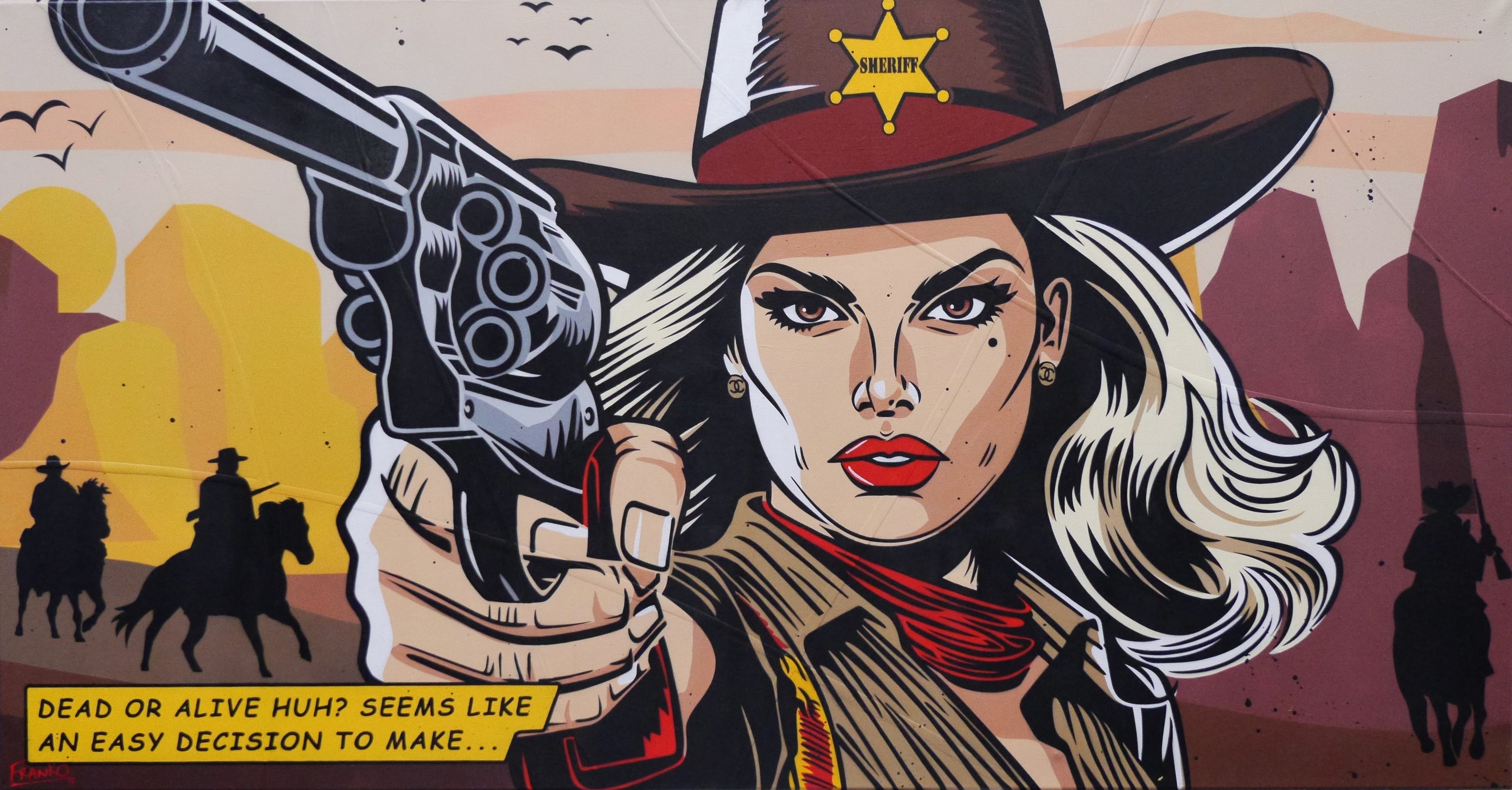 The Sheriff 190cm x 100cm Cowgirl Textured Classic Pop Art Painting (SOLD)