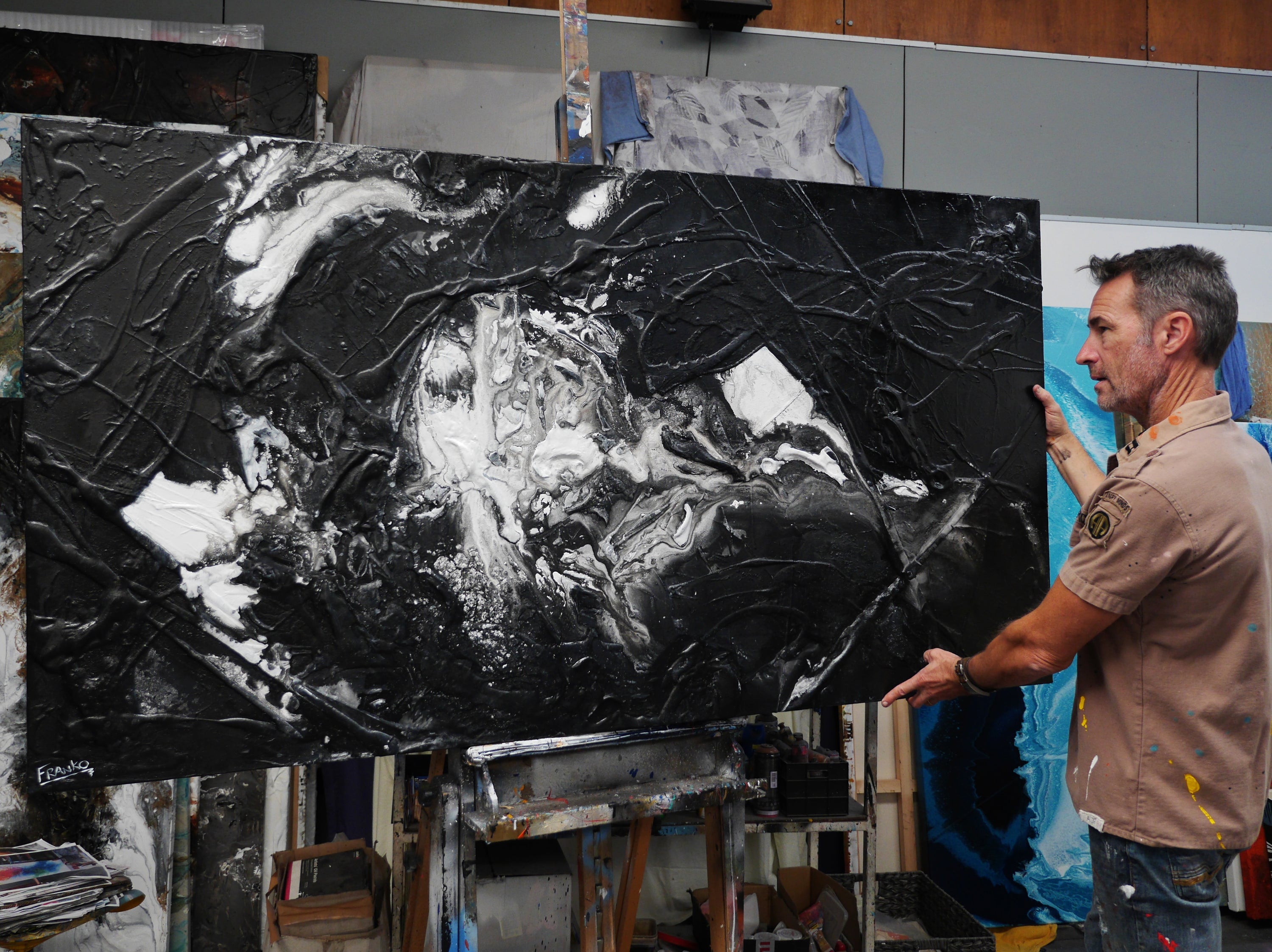 Wherever you go 190cm x 100cm Black White Textured Abstract Painting (SOLD)-Abstract-[Franko Artist]-[Gold Coast]-[Brisbane]-[Huge]-Franklin Art Studio
