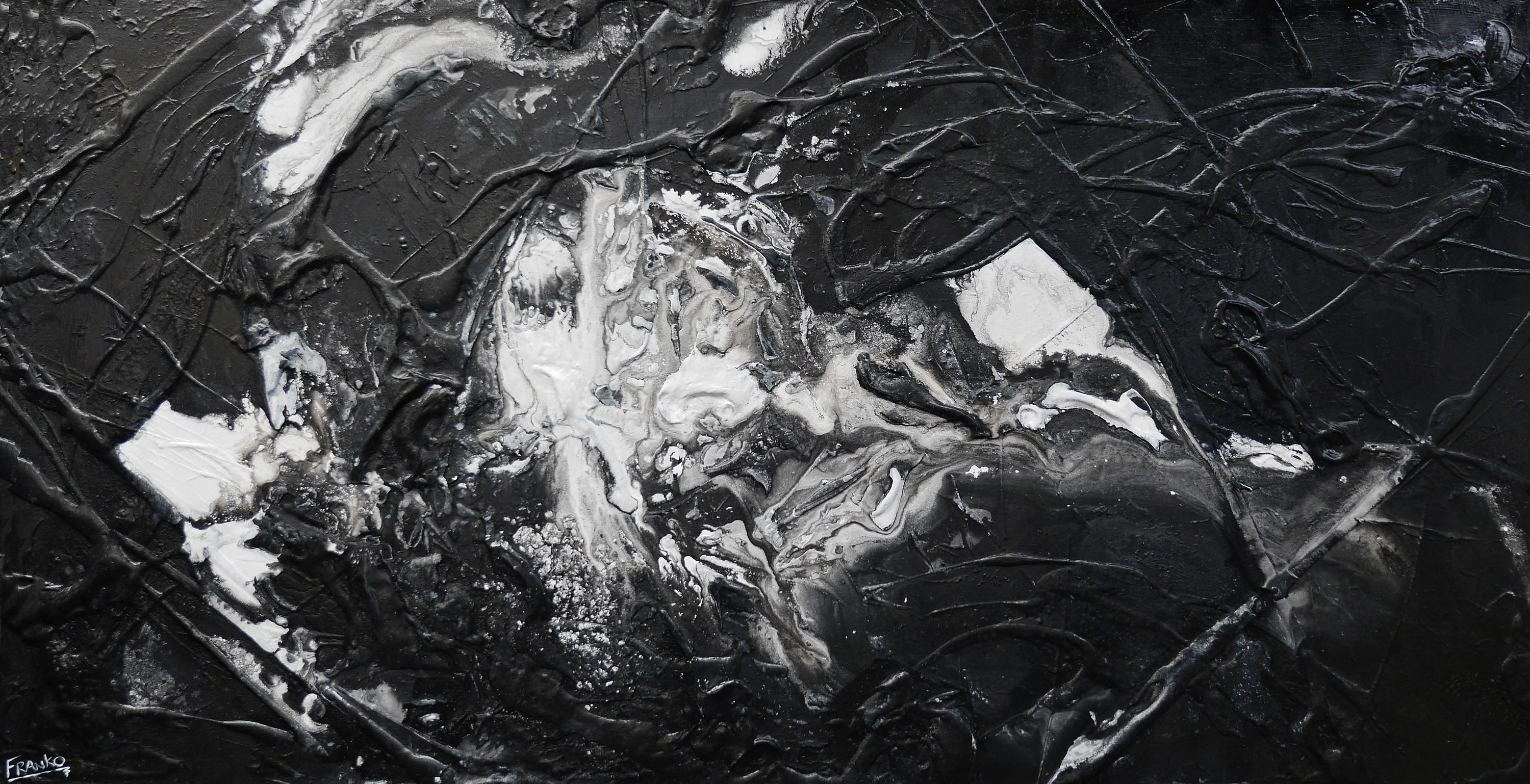 Wherever you go 190cm x 100cm Black White Textured Abstract Painting (SOLD)-Abstract-[Franko ]-[Gallery]-[popular]-[Australia]-Franklin Art Studio