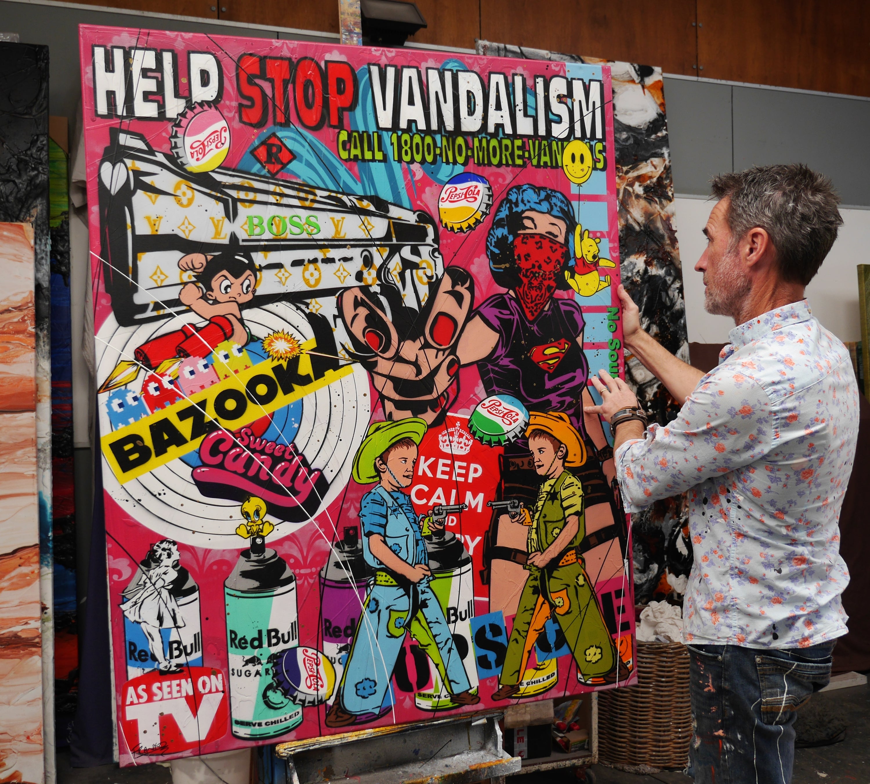 Stick em' up 120cm x 150cm Graffiti Textured Urban Pop Art Painting-Urban Pop Art-[Franko]-[Australian]-[Popular]-[Best Selling]-Franklin Art Studio