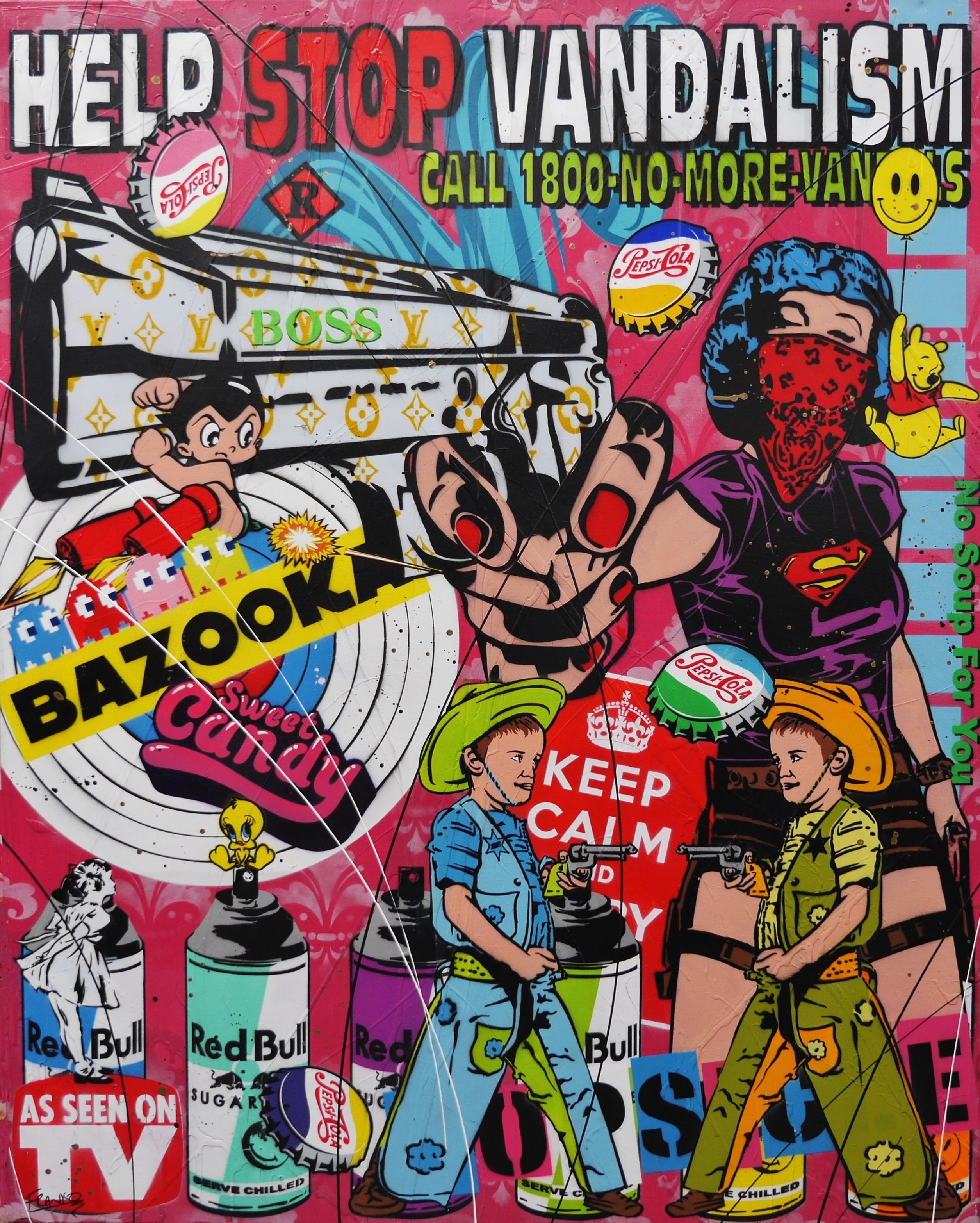 Stick em' up 120cm x 150cm Graffiti Textured Urban Pop Art Painting-Urban Pop Art-[Franko]-[Australian Artist]-[Large]-[Popular]-Franklin Art Studio