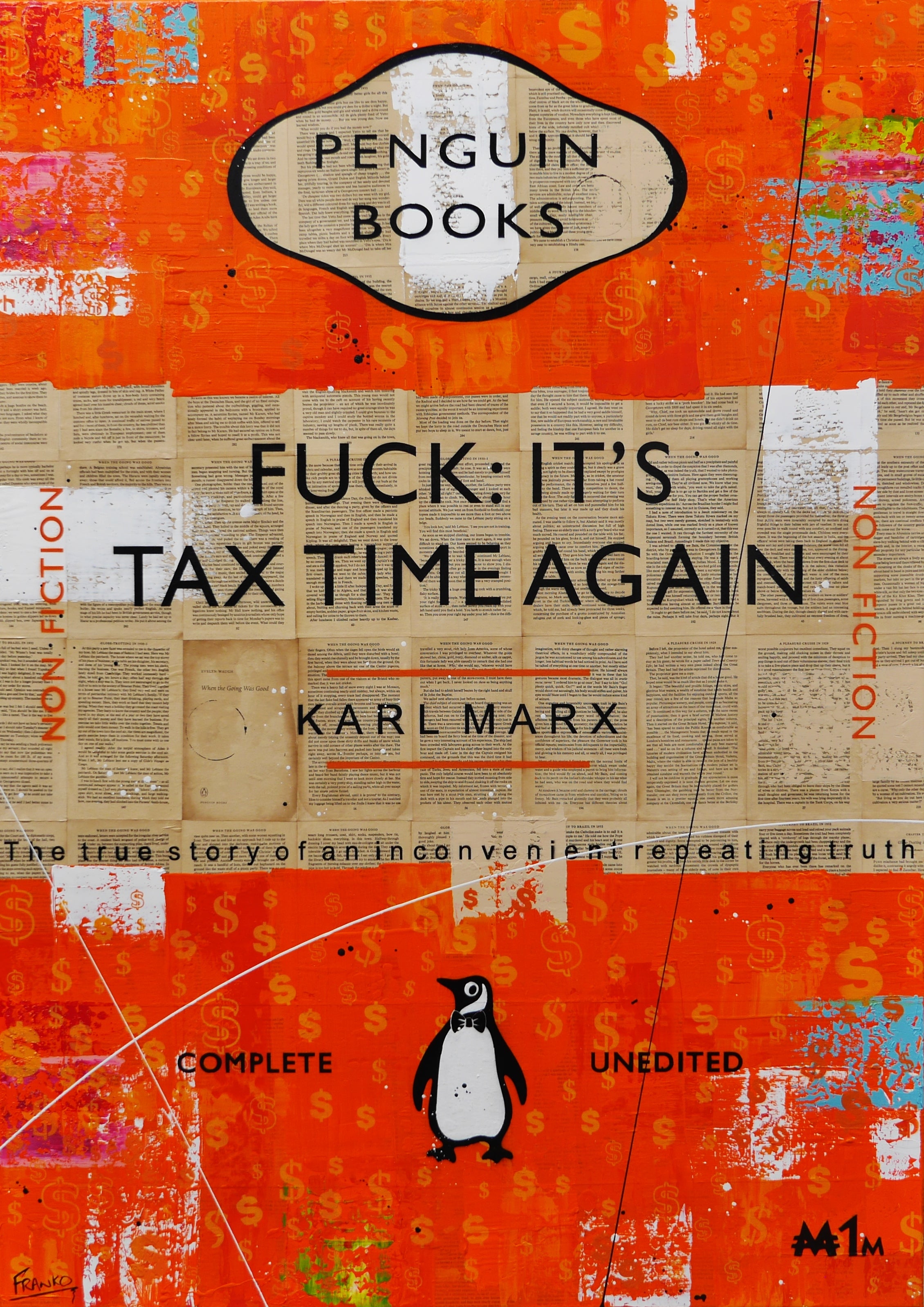 Neverending Story 140cm x 100cm Tax Time Urban Pop Book Club Painting (SOLD)-book club-[Franko_Artist]-[Australian_artist]-[Gold_Coast]-[Brisbane]-[modern]-[contemporary]-[original]-[Large_artwork]-Franklin Art Studio