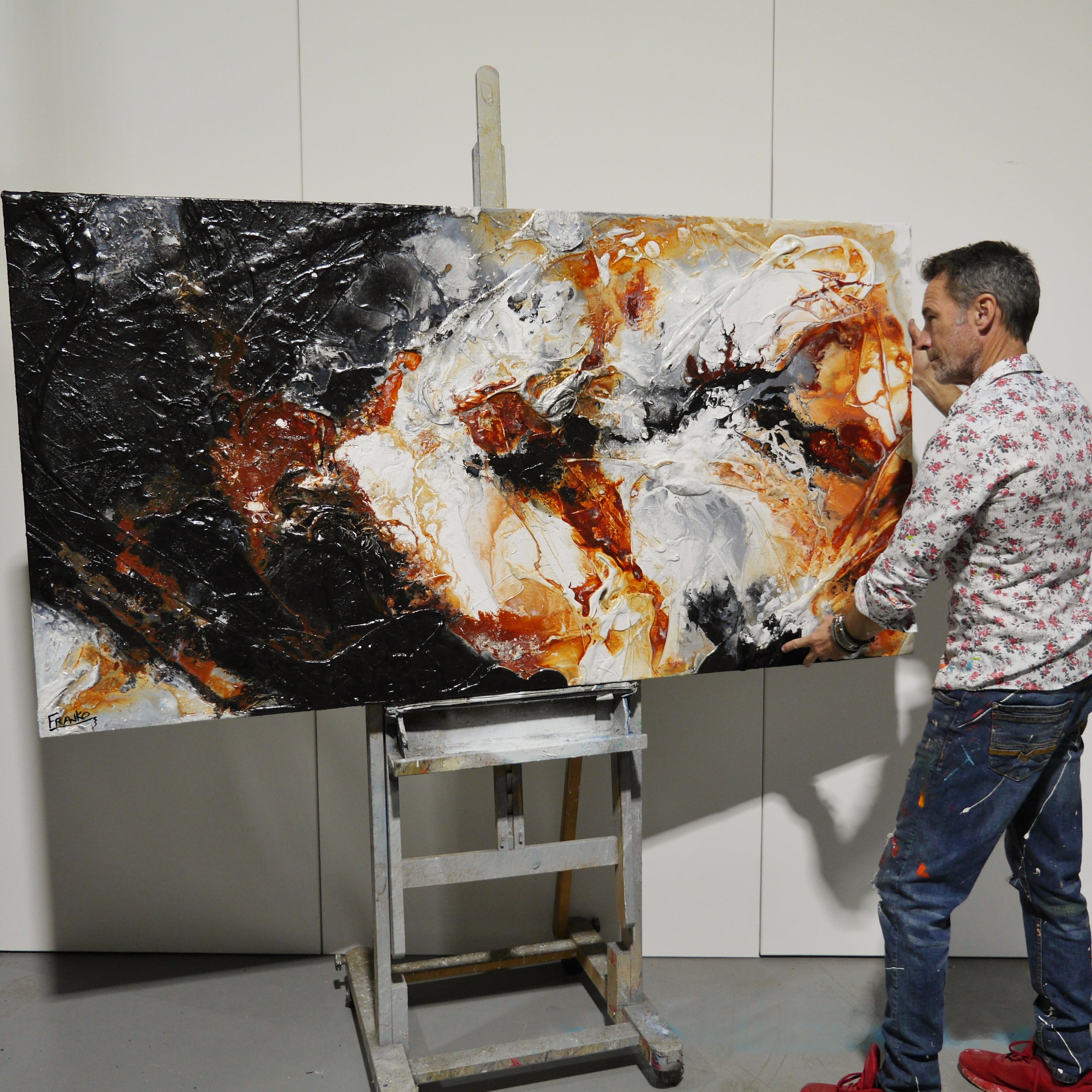 Oxide Nero 190cm x 100cm Textured Abstract Painting (SOLD)-Abstract-[Franko Artist]-[Gold Coast]-[Brisbane]-[Huge]-Franklin Art Studio