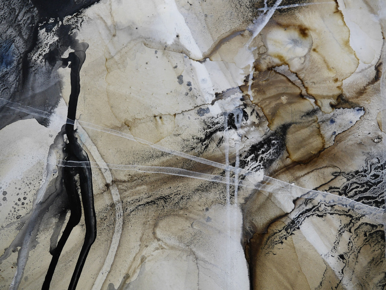 Refined 672 240cm x 100cm  Blue Rust Cream White Blended Abstract Painting (SOLD)
