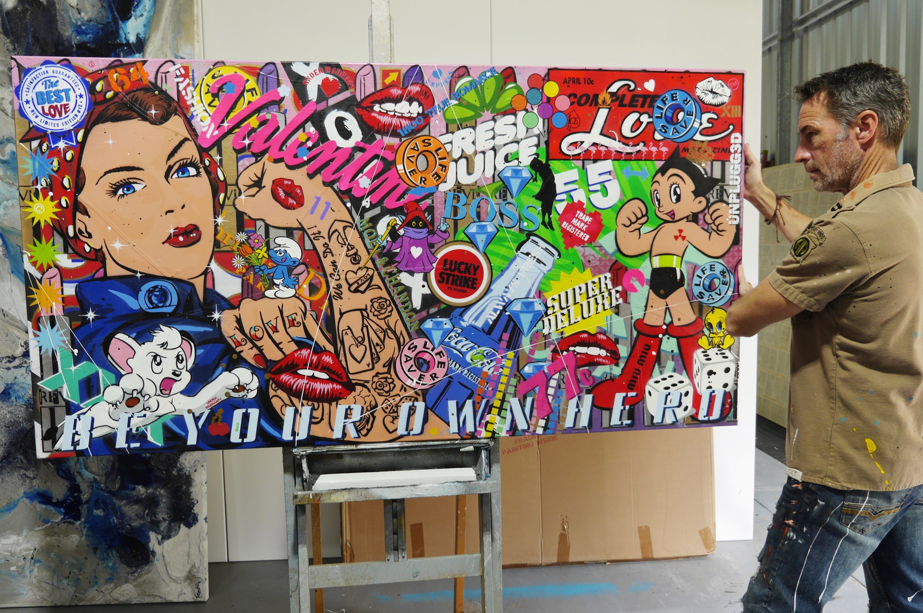 Rosie Love 190cm x 100cm Rosie the Riveter Textured Urban Pop Art Painting (SOLD)-Urban Pop Art-[Franko Artist]-[Gold Coast]-[Brisbane]-[Huge]-Franklin Art Studio