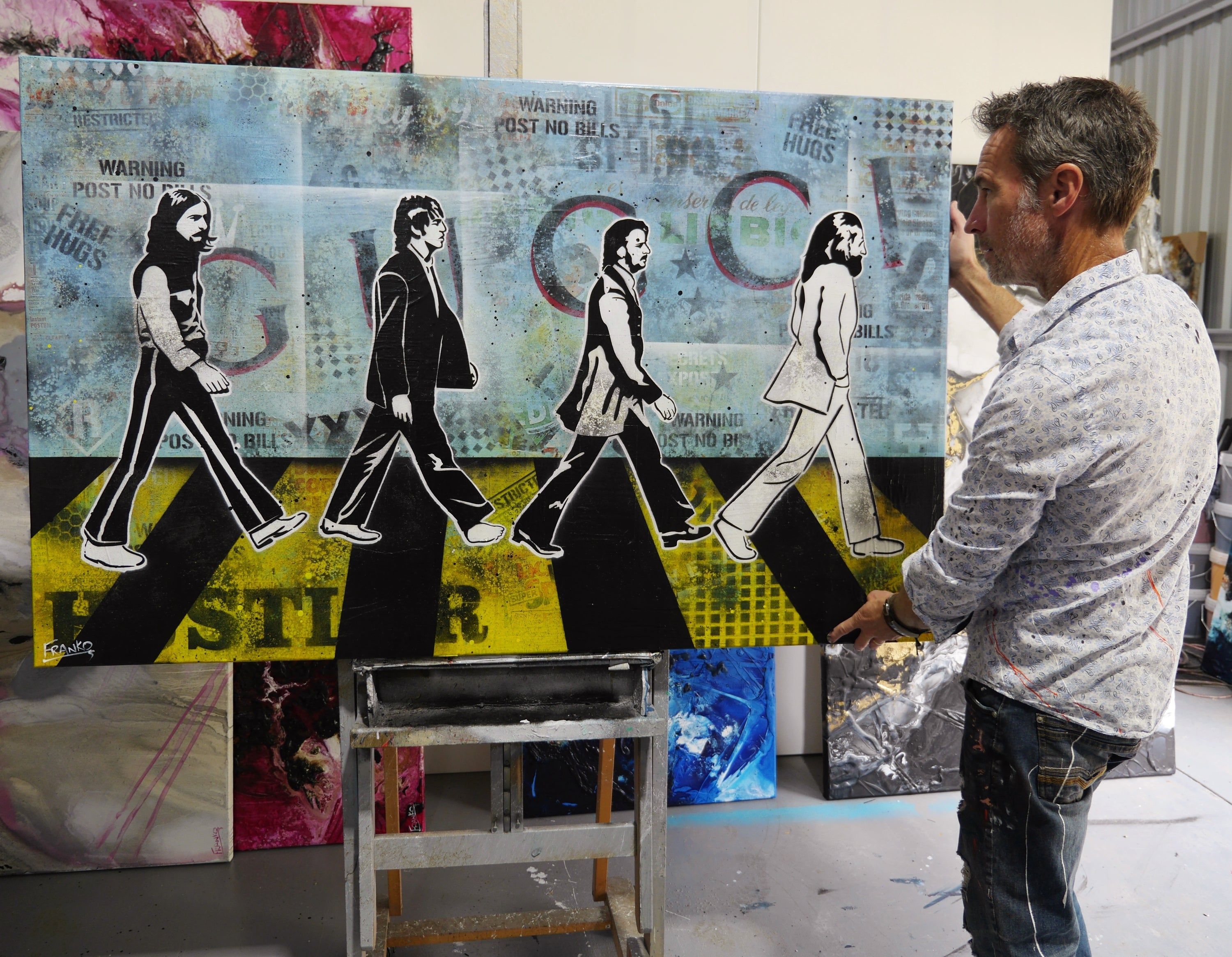 Abbey Road 160cm x 100cm Beatles Textured Urban Pop Art Painting (SOLD)-Urban Pop Art-[Franko Artist]-[Gold Coast]-[Brisbane]-[Huge]-Franklin Art Studio