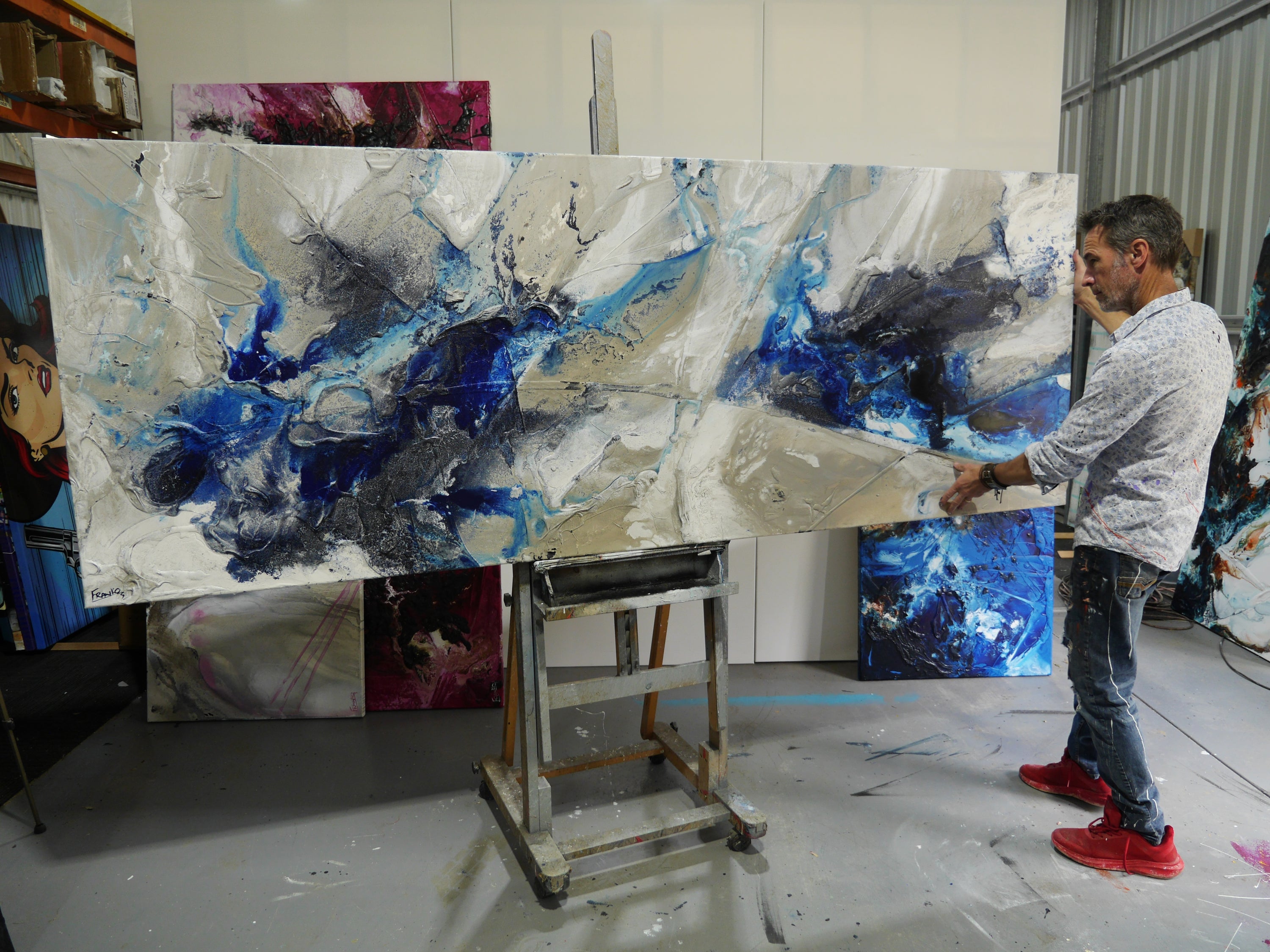 Near Midnight 295cm x 100cm Midnight Blue Malt Grey Textured Abstract Painting-Abstract-[Franko]-[Australian]-[Popular]-[Best Selling]-Franklin Art Studio
