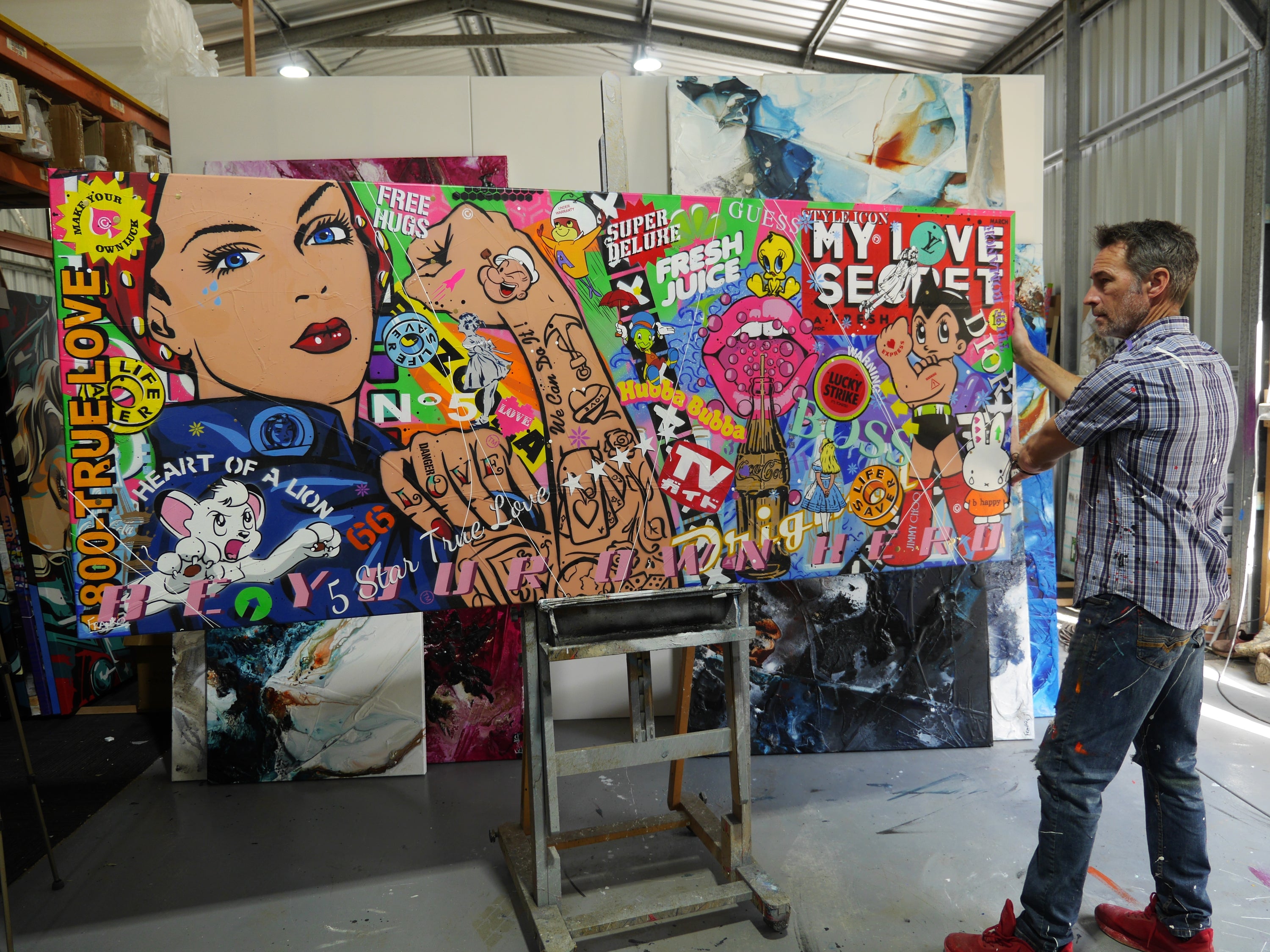 Rosie Can ... 240cm x 100cm Rosie the Riveter Textured Urban Pop Art Painting-Urban Pop Art-[Franko]-[Australian]-[Popular]-[Best Selling]-Franklin Art Studio