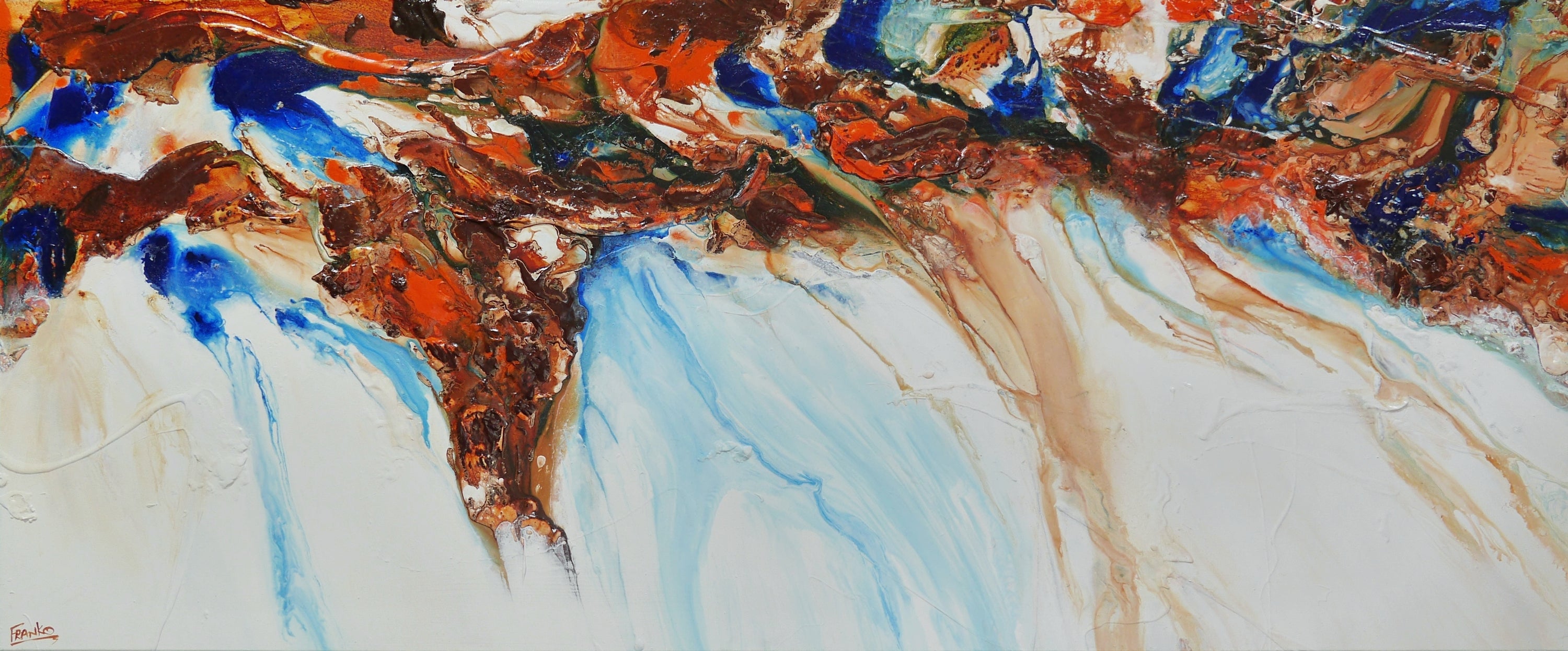 Sapphire Blue Coast 240cm x 100cm White Blue Ochre Textured Abstract Painting-Abstract-[Franko]-[Australian Artist]-[Large]-[Popular]-Franklin Art Studio