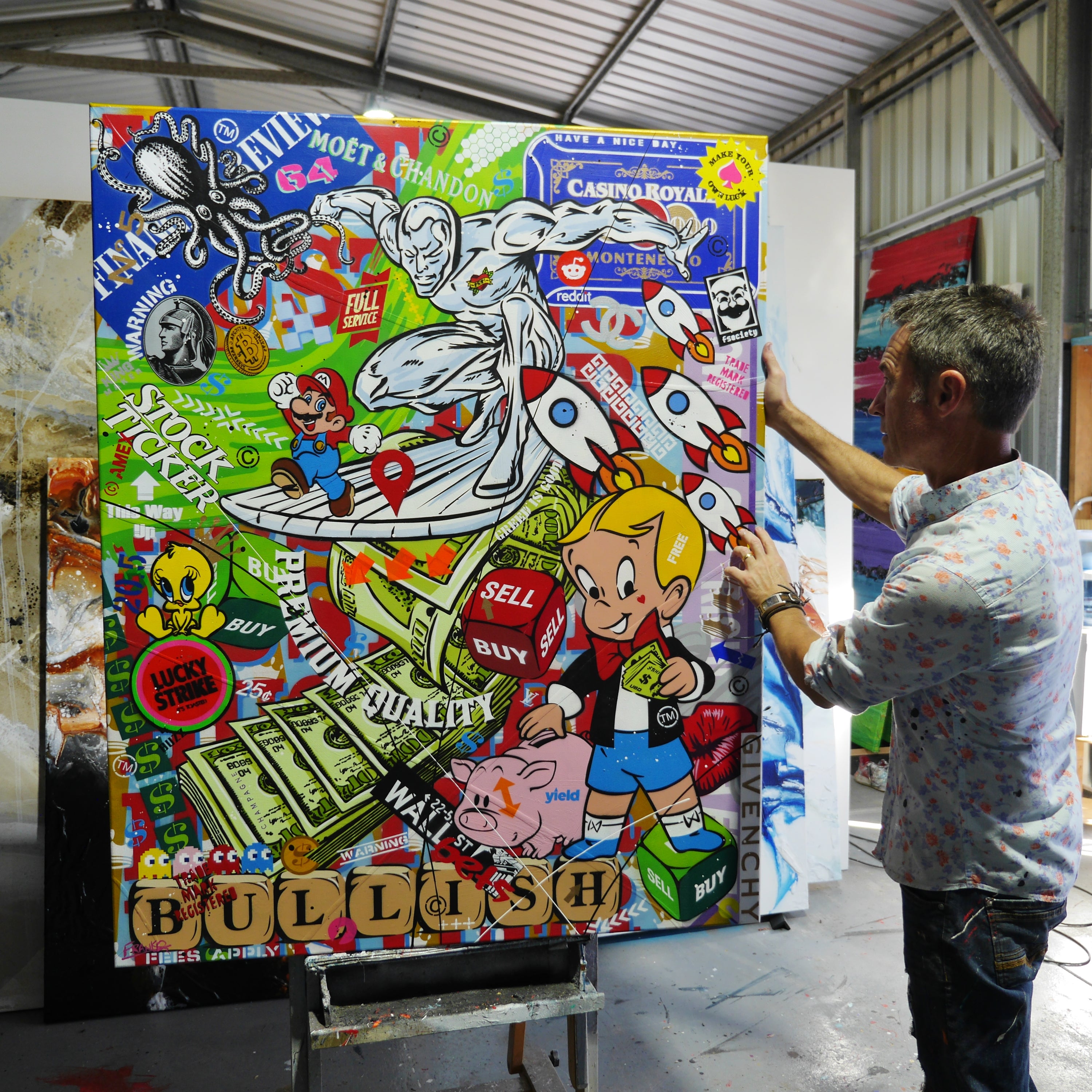 The Money Wave 120cm x 150cm Monopoly Man Textured Urban Pop Art Painting-Urban Pop Art-[Franko]-[Australian]-[Popular]-[Best Selling]-Franklin Art Studio