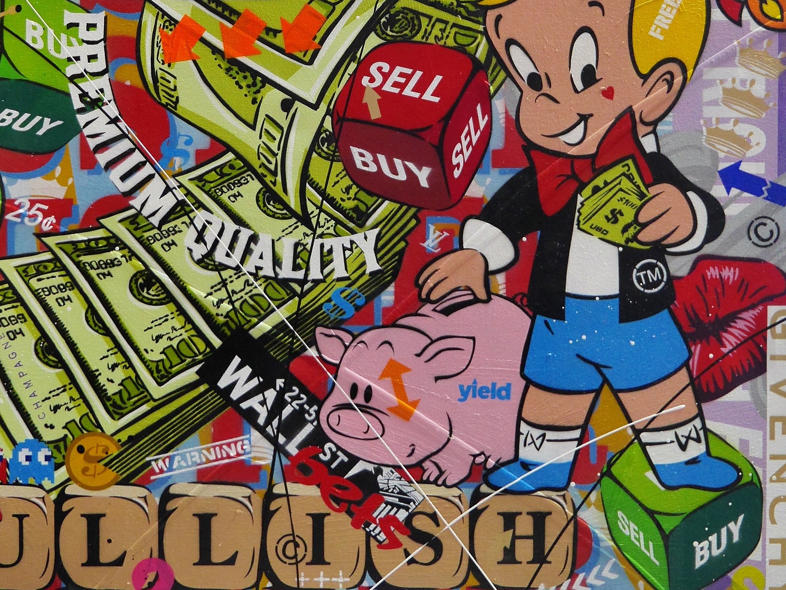 The Money Wave 120cm x 150cm Monopoly Man Textured Urban Pop Art Painting