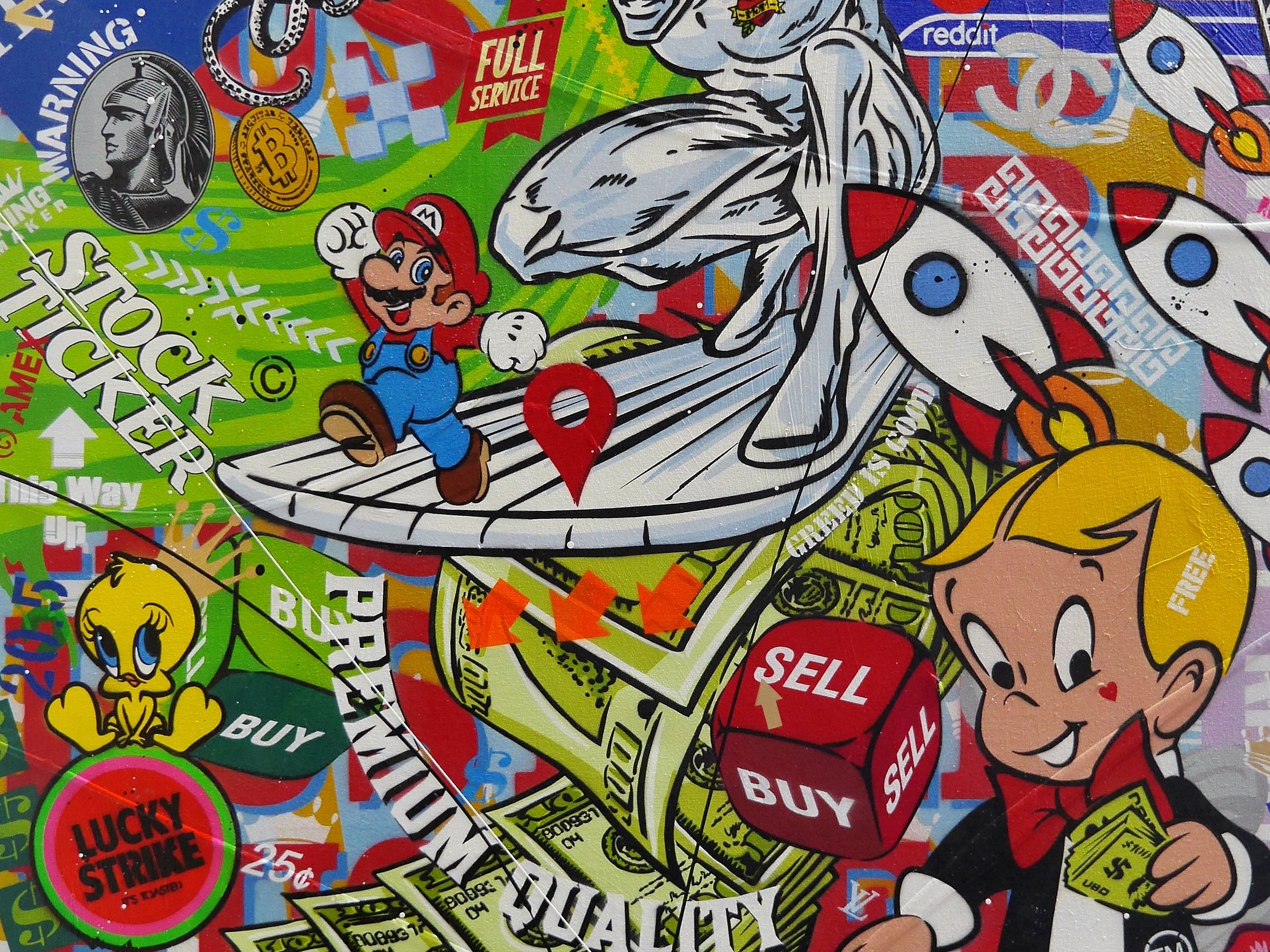 The Money Wave 120cm x 150cm Monopoly Man Textured Urban Pop Art Painting