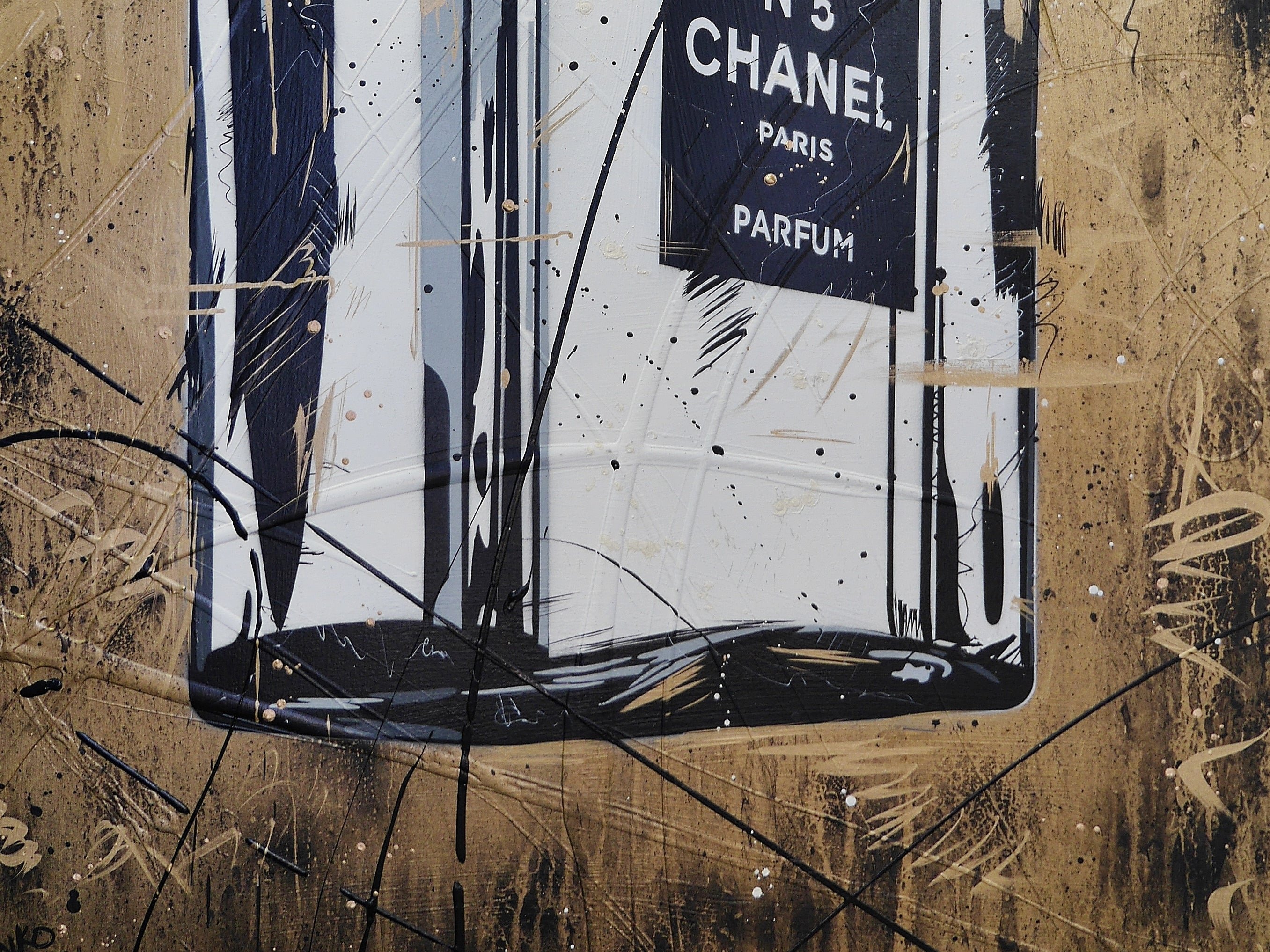 Rolled Gold 140cm x 100cm Metallic Gold Perfume Bottle Textured Urban Pop Art Painting