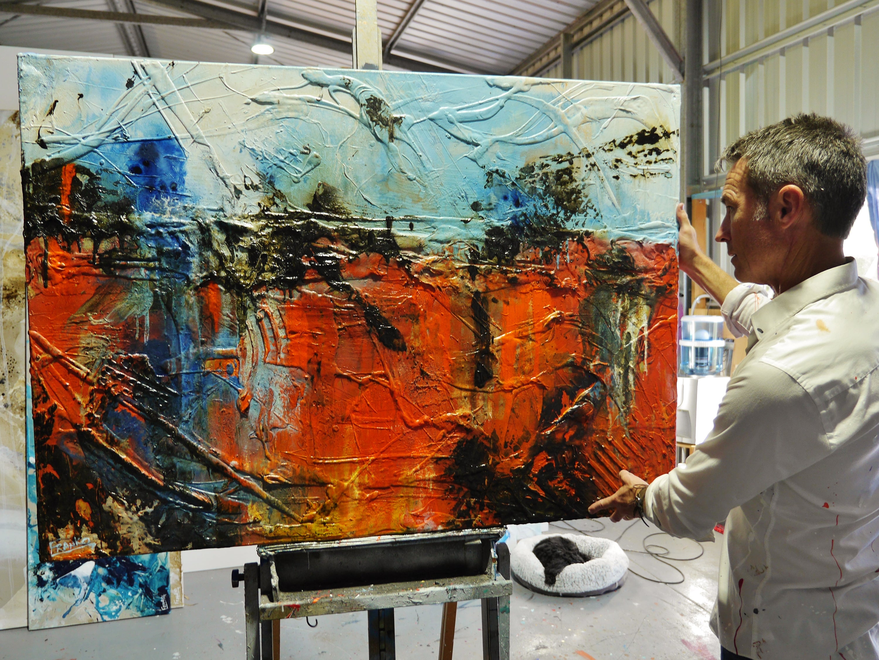 Orange Regatta 140cm x 100cm Orange Blue Textured Abstract Painting (SOLD)-Abstract-[Franko Artist]-[Gold Coast]-[Brisbane]-[Huge]-Franklin Art Studio