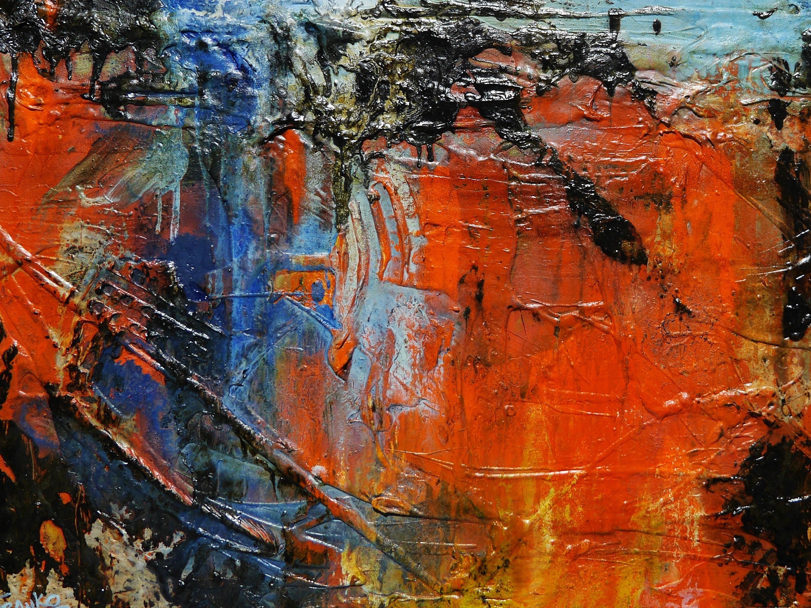 Orange Regatta 140cm x 100cm Orange Blue Textured Abstract Painting (SOLD)