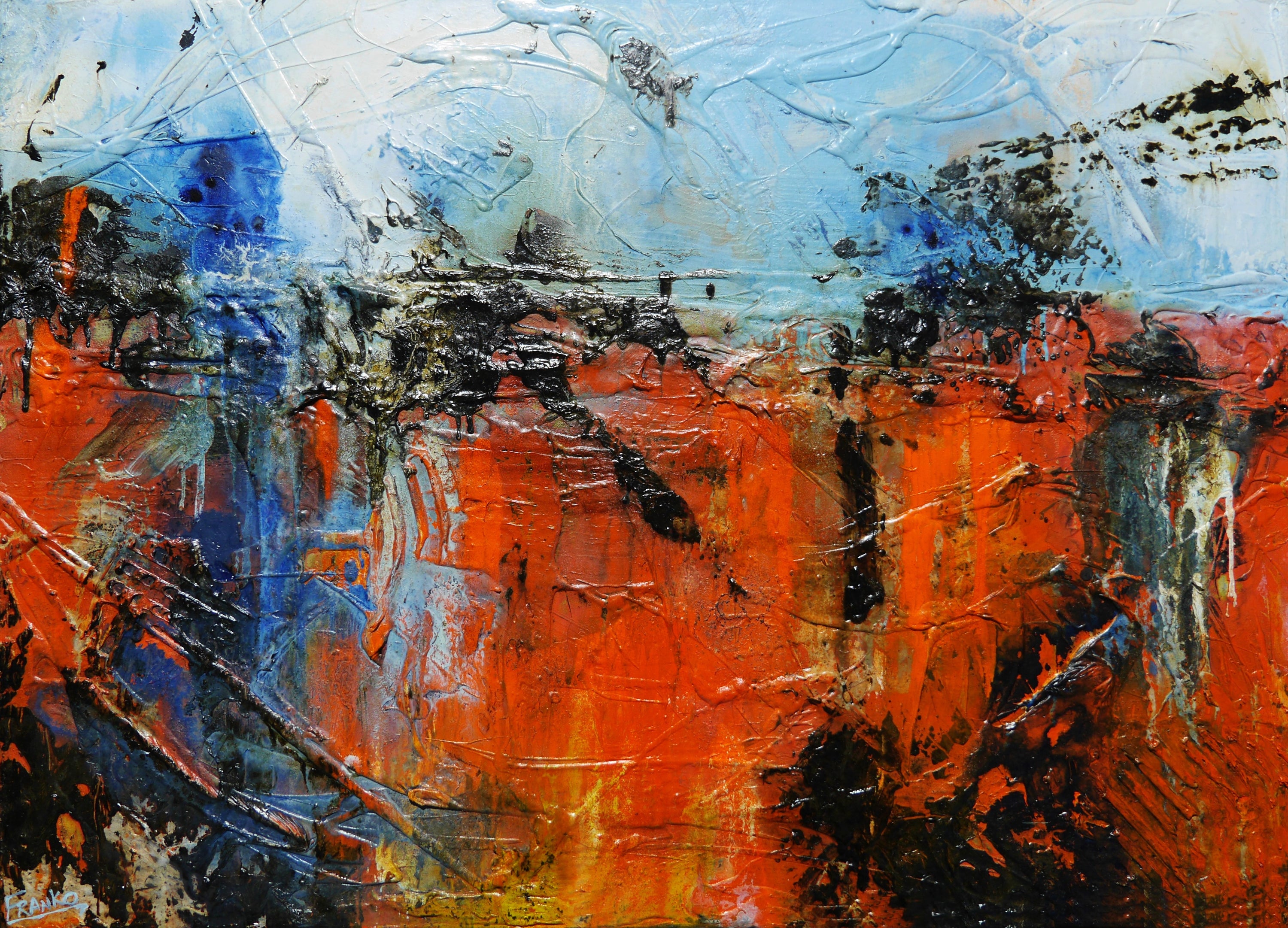Orange Regatta 140cm x 100cm Orange Blue Textured Abstract Painting (SOLD)