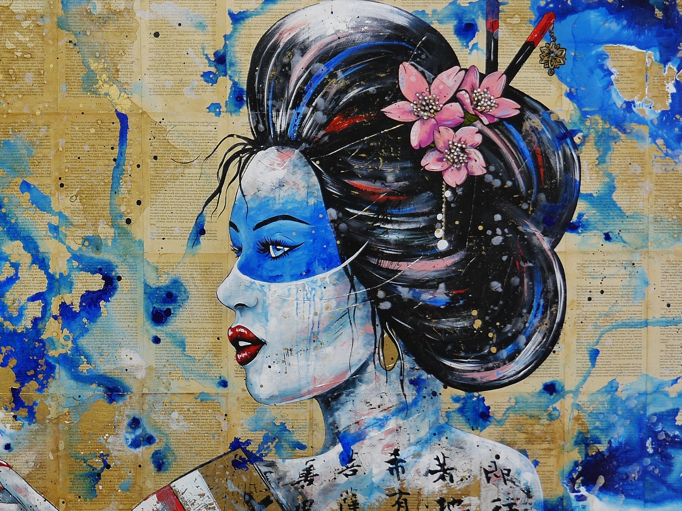 Aquilla 200cm x 120cm Geisha Abstract Realism Book Club Painting (SOLD)