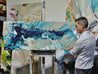 Malted 160cm x 60cm Navy Blues Malt White Textured Abstract Painting-Abstract-[Franko]-[Australian]-[Popular]-[Best Selling]-Franklin Art Studio
