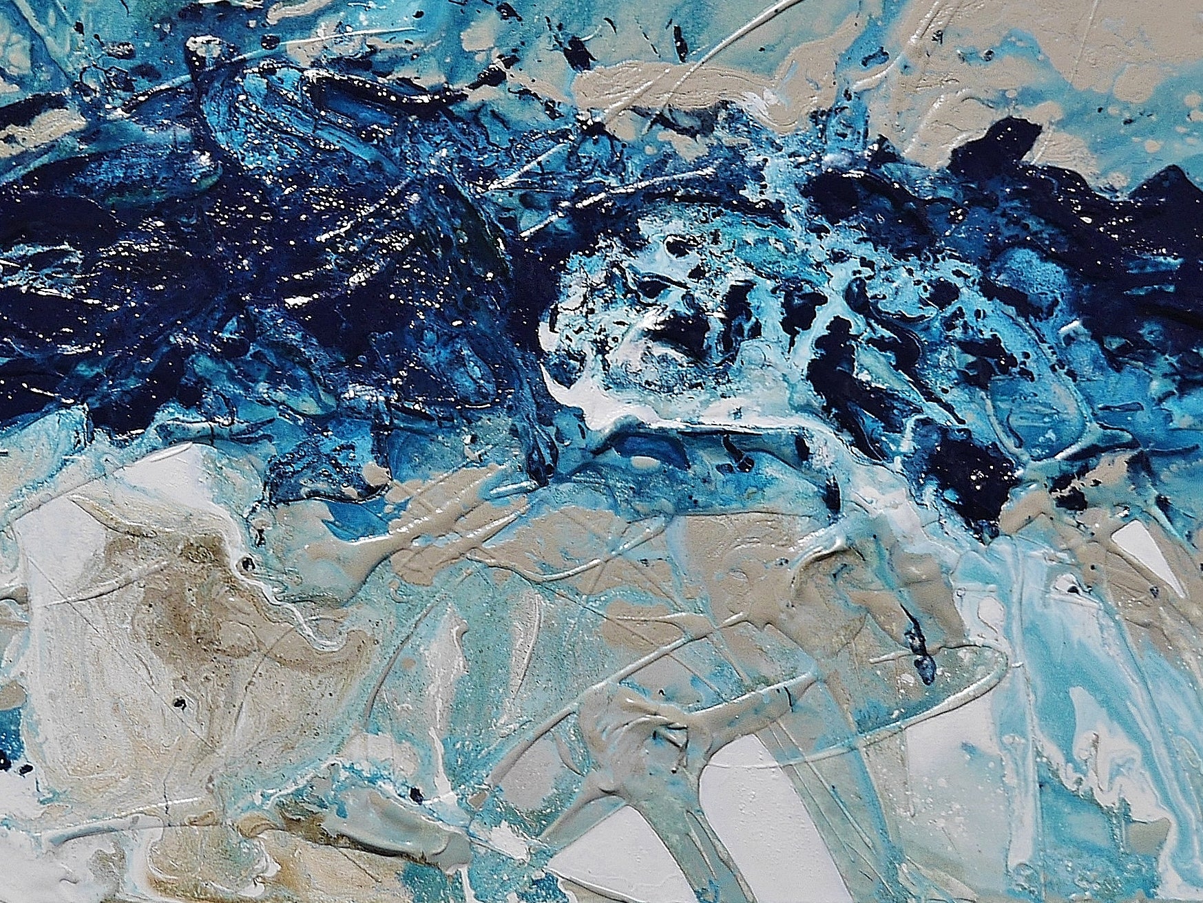 Malted 160cm x 60cm Navy Blues Malt White Textured Abstract Painting (SOLD)