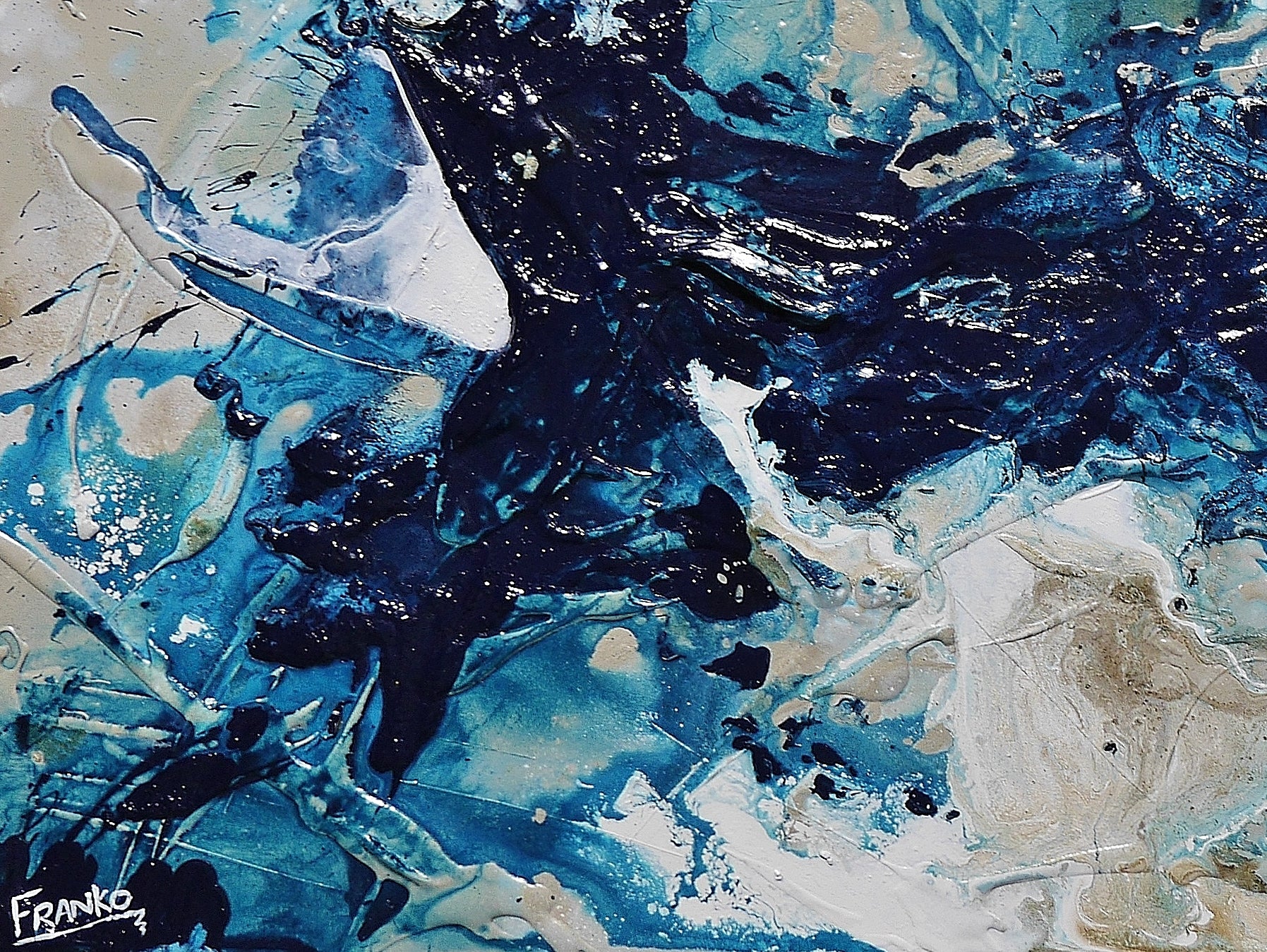 Malted 160cm x 60cm Navy Blues Malt White Textured Abstract Painting (SOLD)