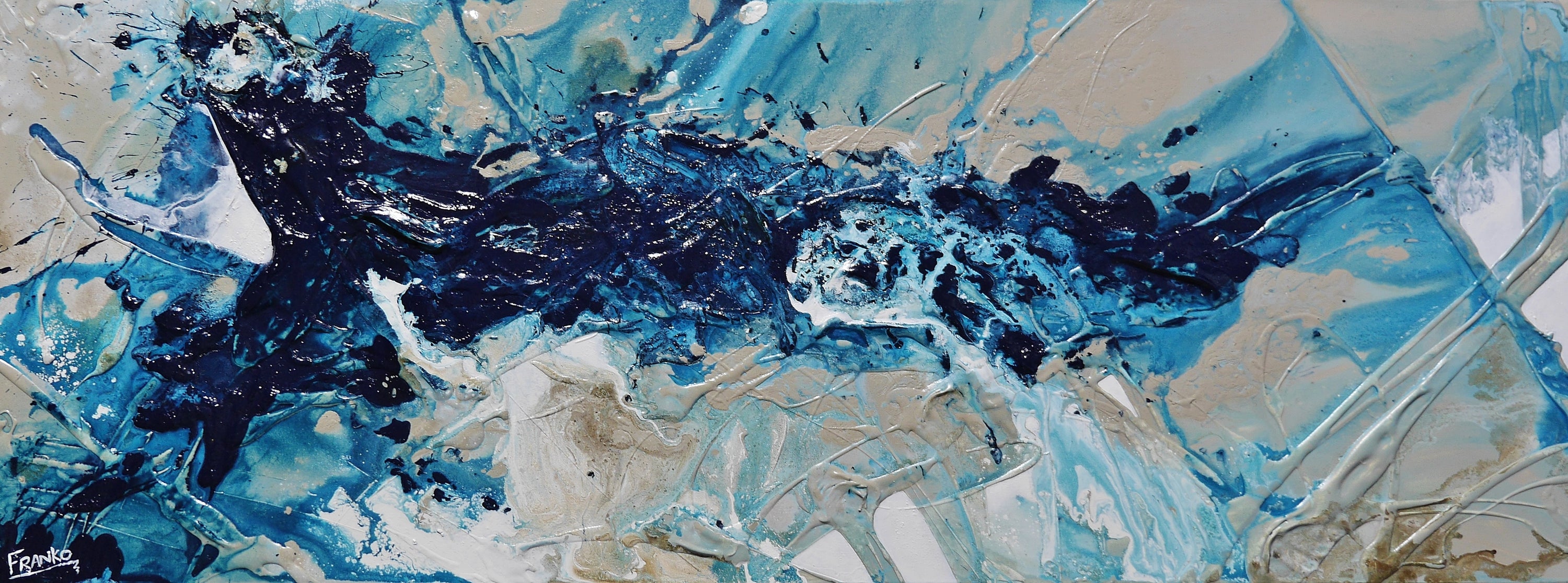 Malted 160cm x 60cm Navy Blues Malt White Textured Abstract Painting-Abstract-[Franko]-[Australian Artist]-[Large]-[Popular]-Franklin Art Studio
