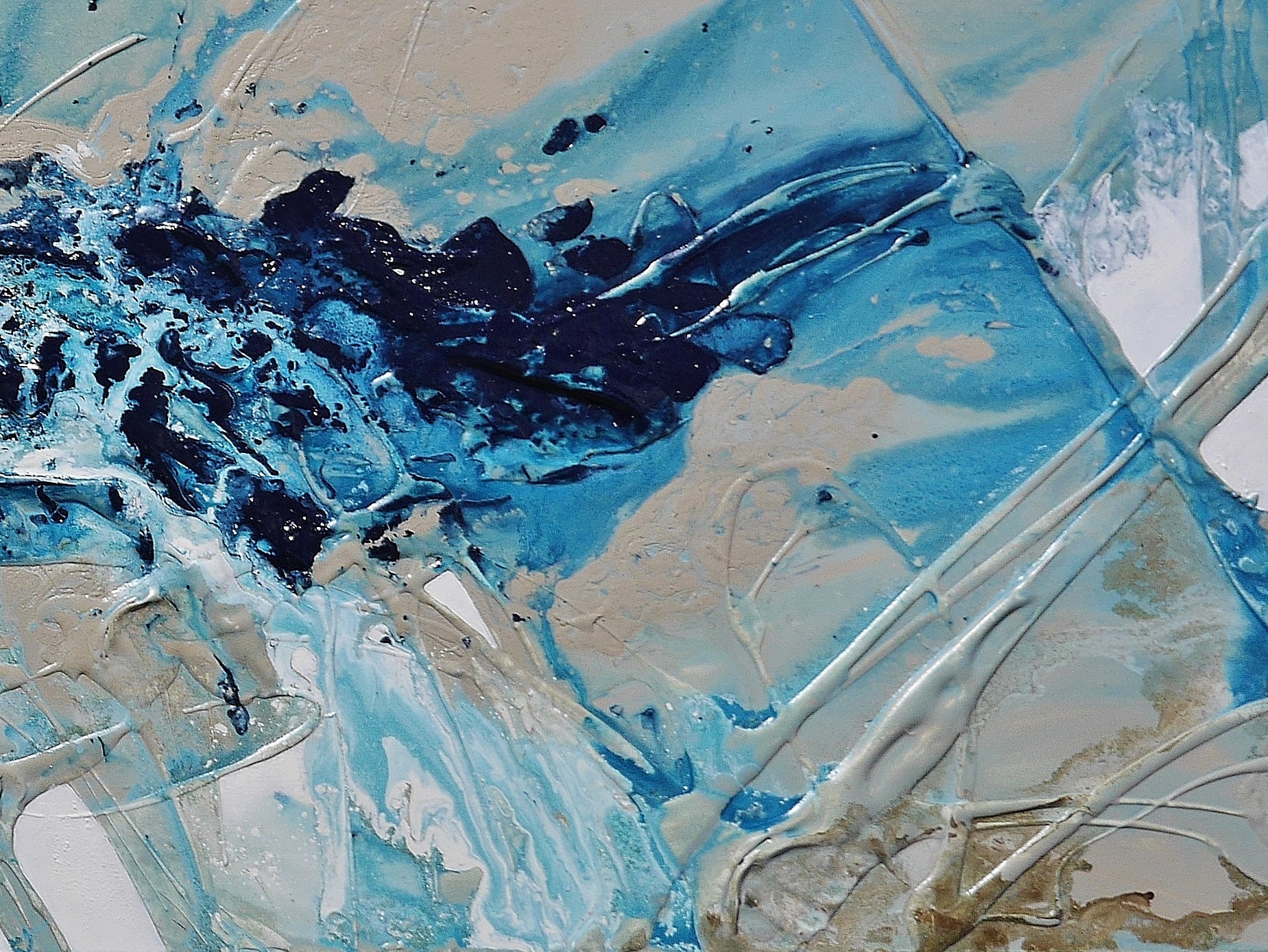 Malted 160cm x 60cm Navy Blues Malt White Textured Abstract Painting (SOLD)