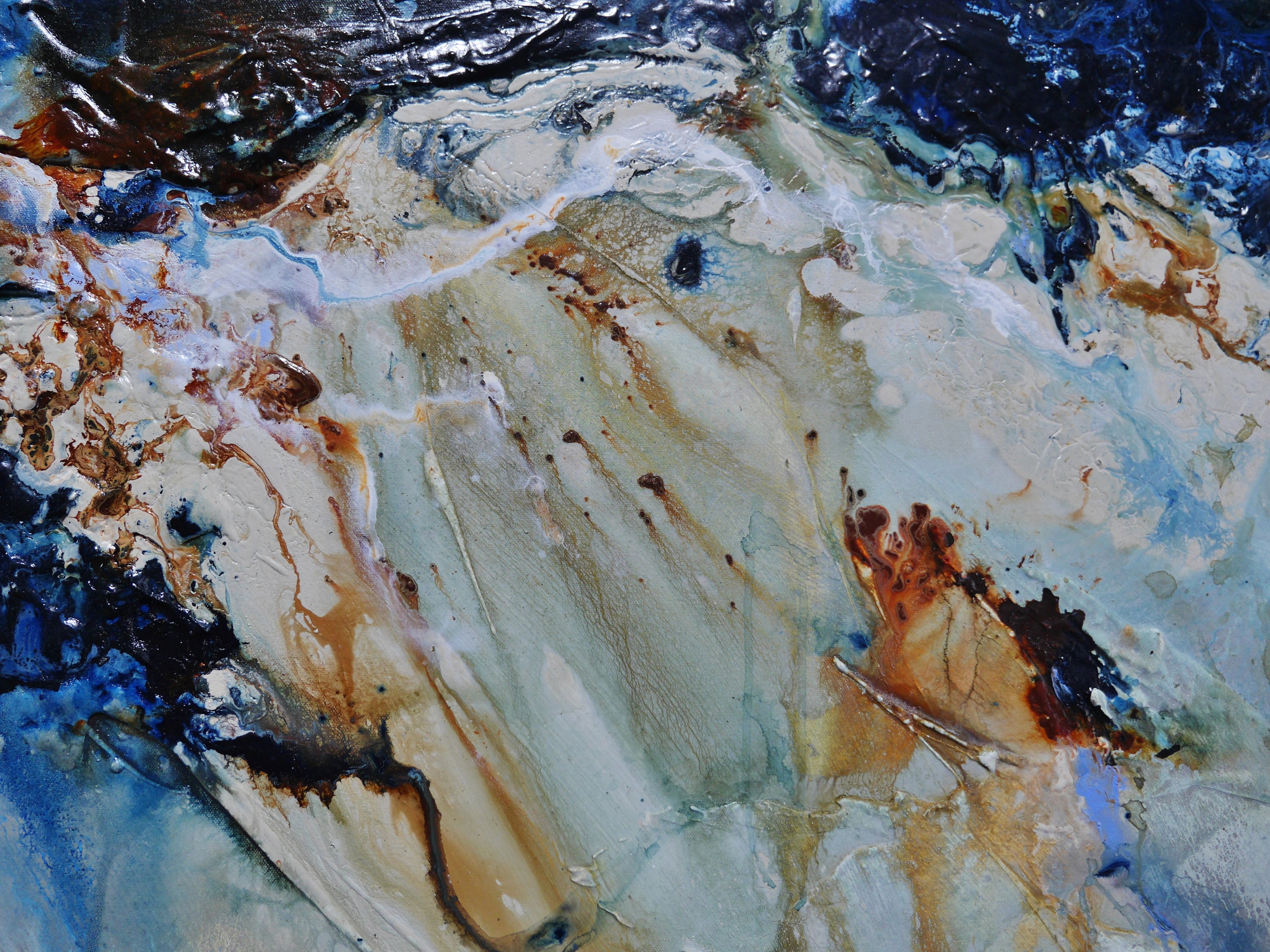 After Midnight 200cm x 80cm Blue Ochre Textured Abstract Painting (SOLD)