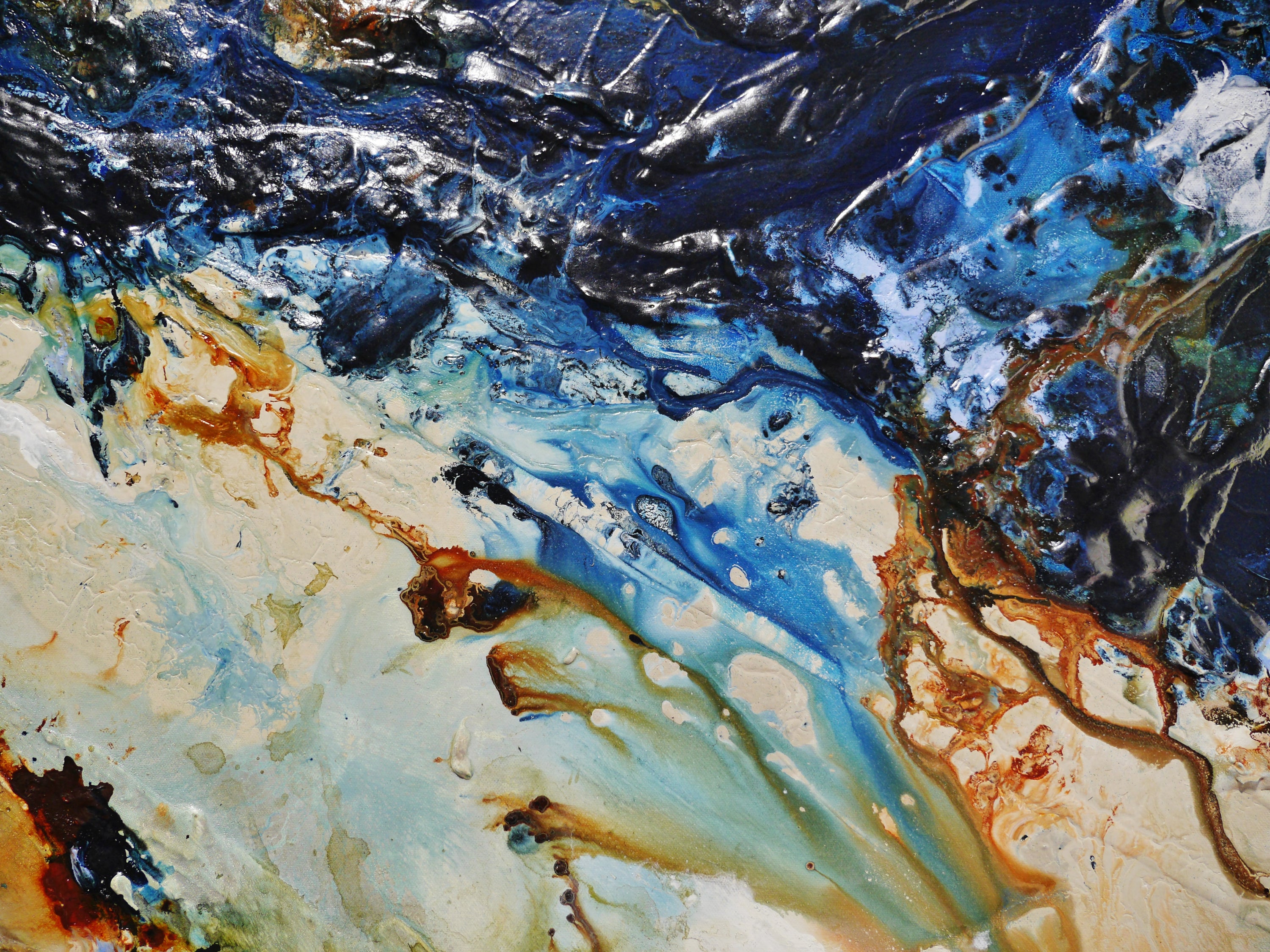 After Midnight 200cm x 80cm Blue Ochre Textured Abstract Painting (SOLD)