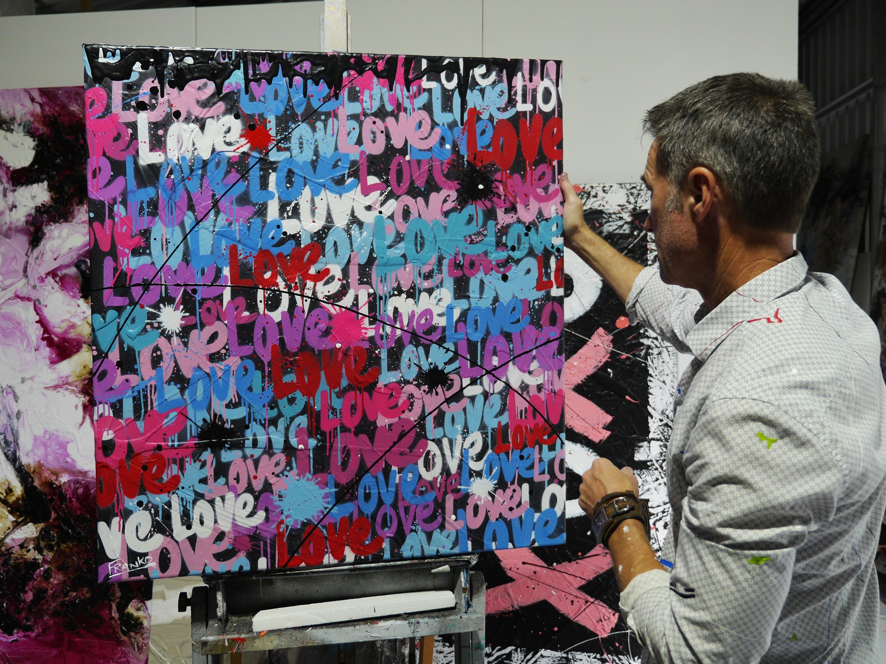 Loving 92cm x 100cm Textured Urban Pop Art Painting-Urban Pop Art-[Franko]-[Australian]-[Popular]-[Best Selling]-Franklin Art Studio