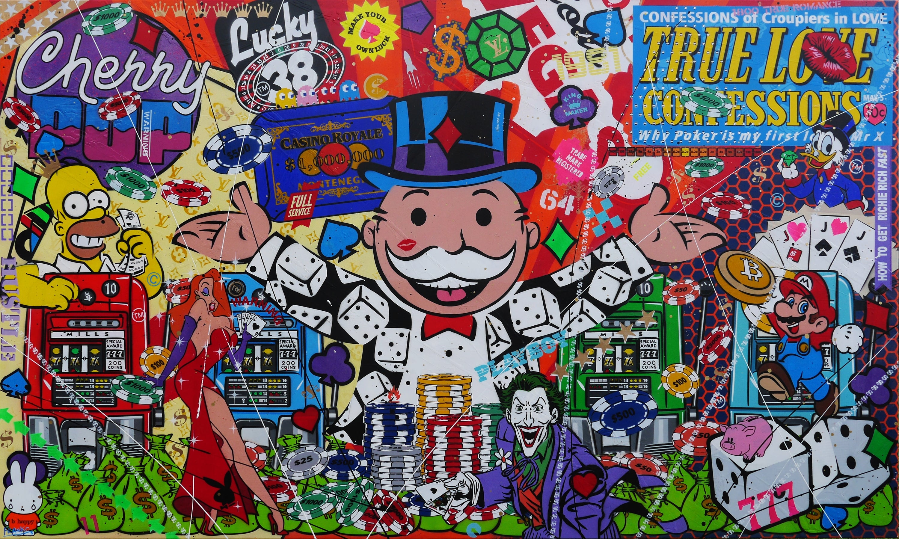 Bandits 250cm x 150cm Monopoly Man Textured Urban Pop Art Spray Paint Painting-Urban Pop Art-[Franko]-[Australian Artist]-[Large]-[Popular]-Franklin Art Studio