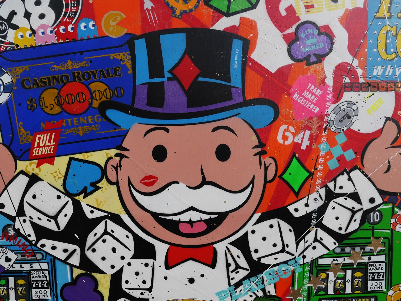 Bandits 250cm x 150cm Monopoly Man Textured Urban Pop Art Spray Paint Painting