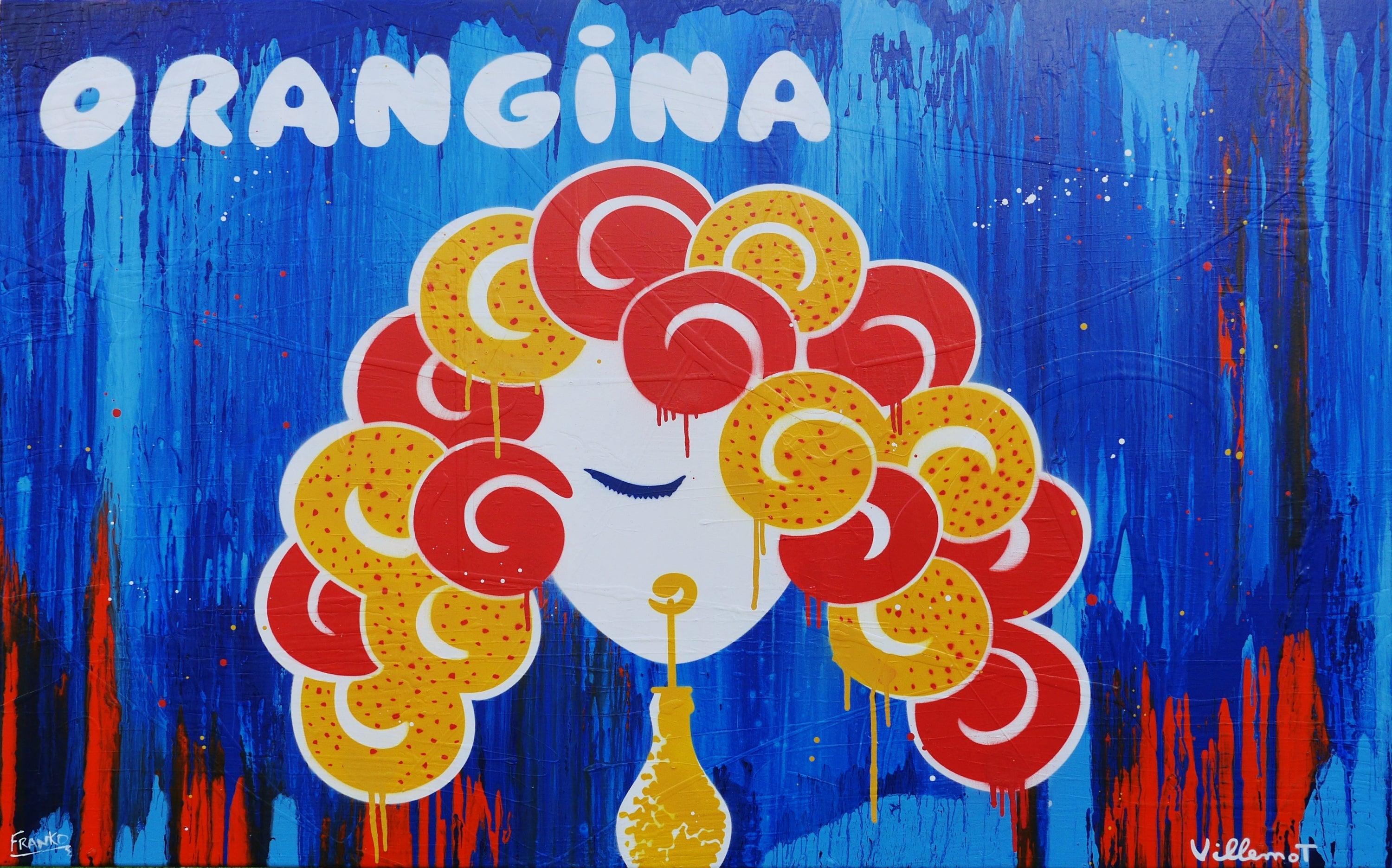 Spring Orangina 160cm x 100cm Textured Urban Pop Art Painting-Urban Pop Art-[Franko]-[Australian Artist]-[Large]-[Popular]-Franklin Art Studio