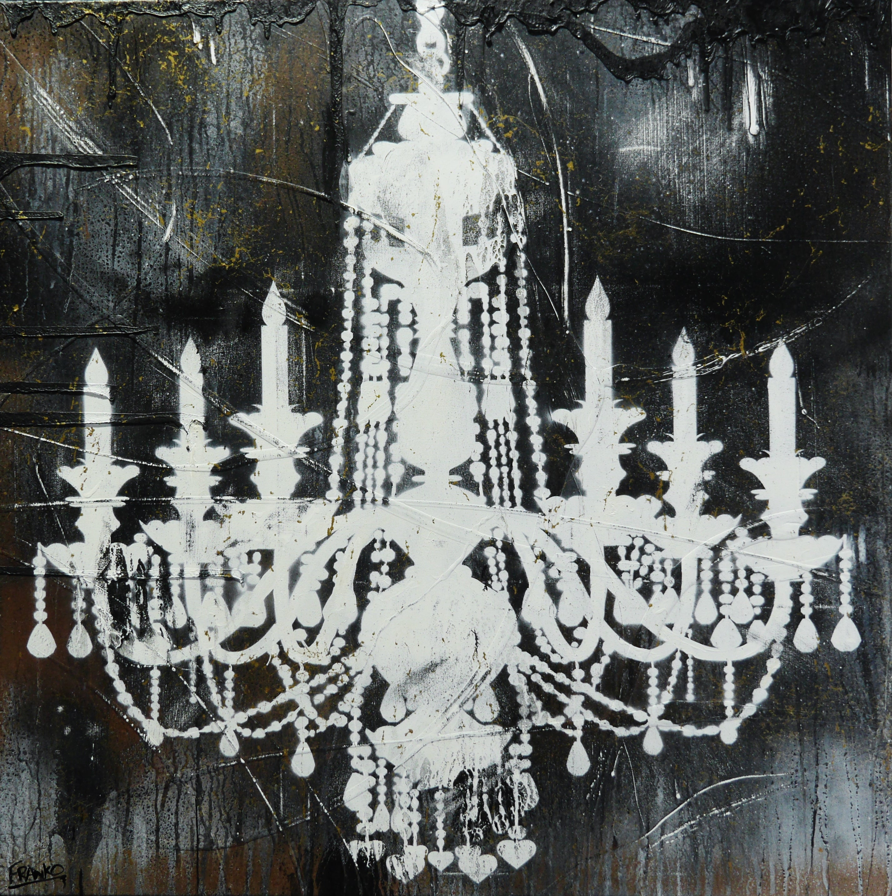 Gothic Drama 120cm x 120cm Chandeleir Textured Urban Pop Art Painting-Urban Pop Art-[Franko]-[Australian Artist]-[Large]-[Popular]-Franklin Art Studio