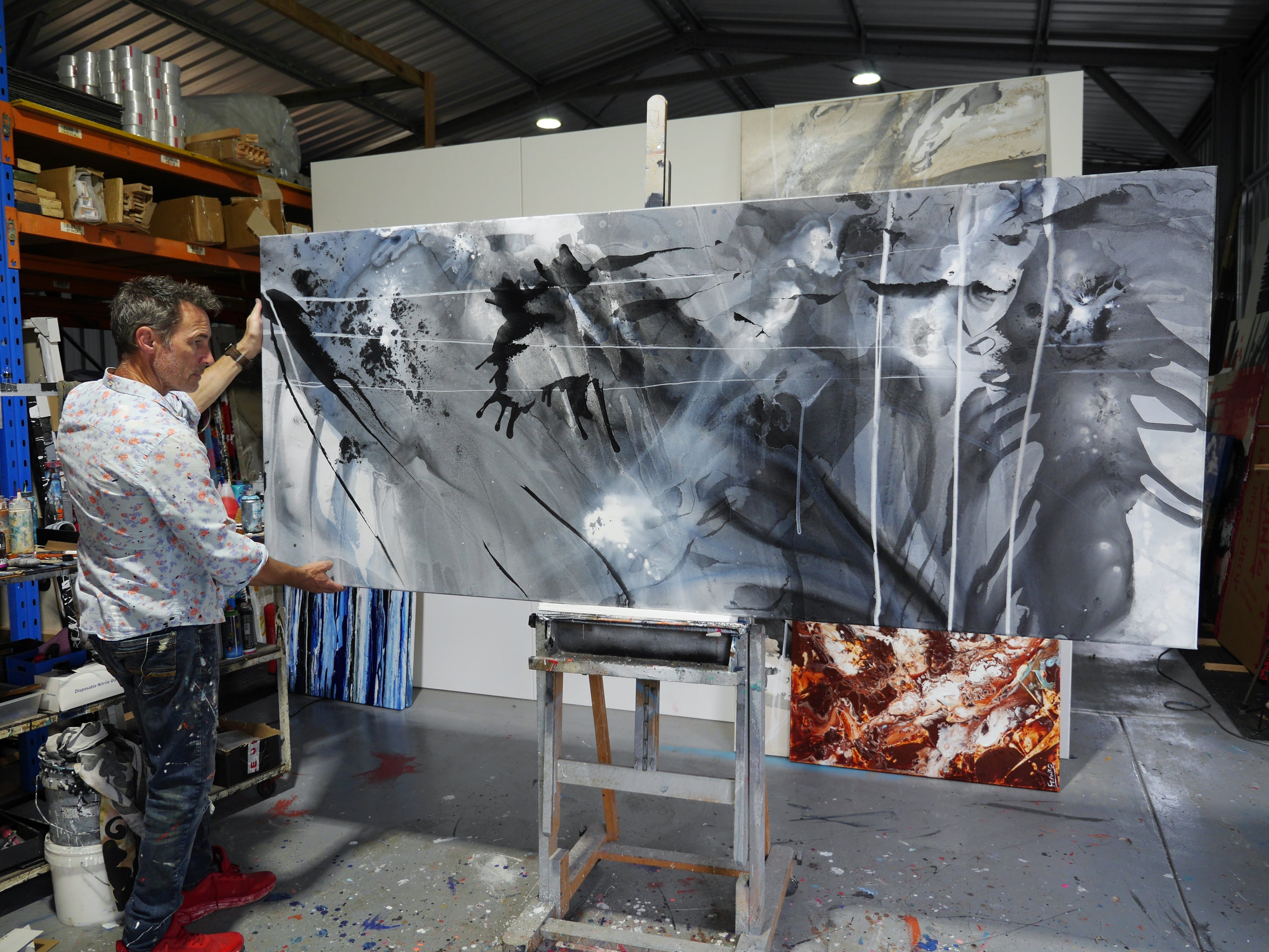 Refined 777 240cm x 100cm Greyscale Blended Ink Abstract Painting (SOLD)