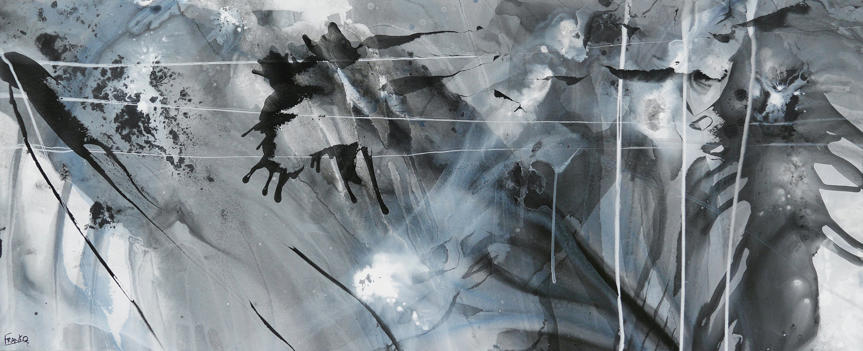 Refined 777 240cm x 100cm Greyscale Blended Ink Abstract Painting (SOLD)