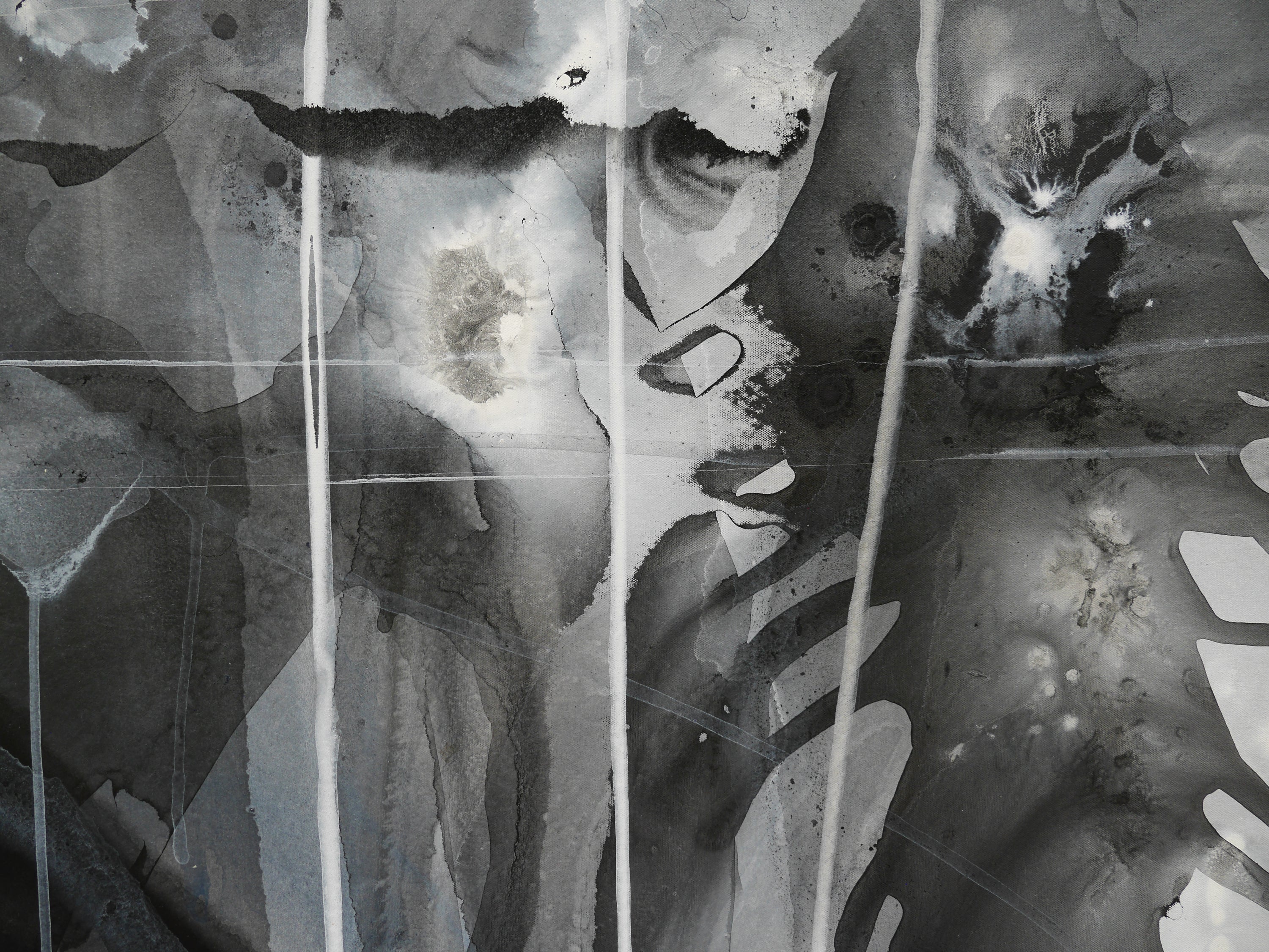 Refined 777 240cm x 100cm Greyscale Blended Ink Abstract Painting (SOLD)