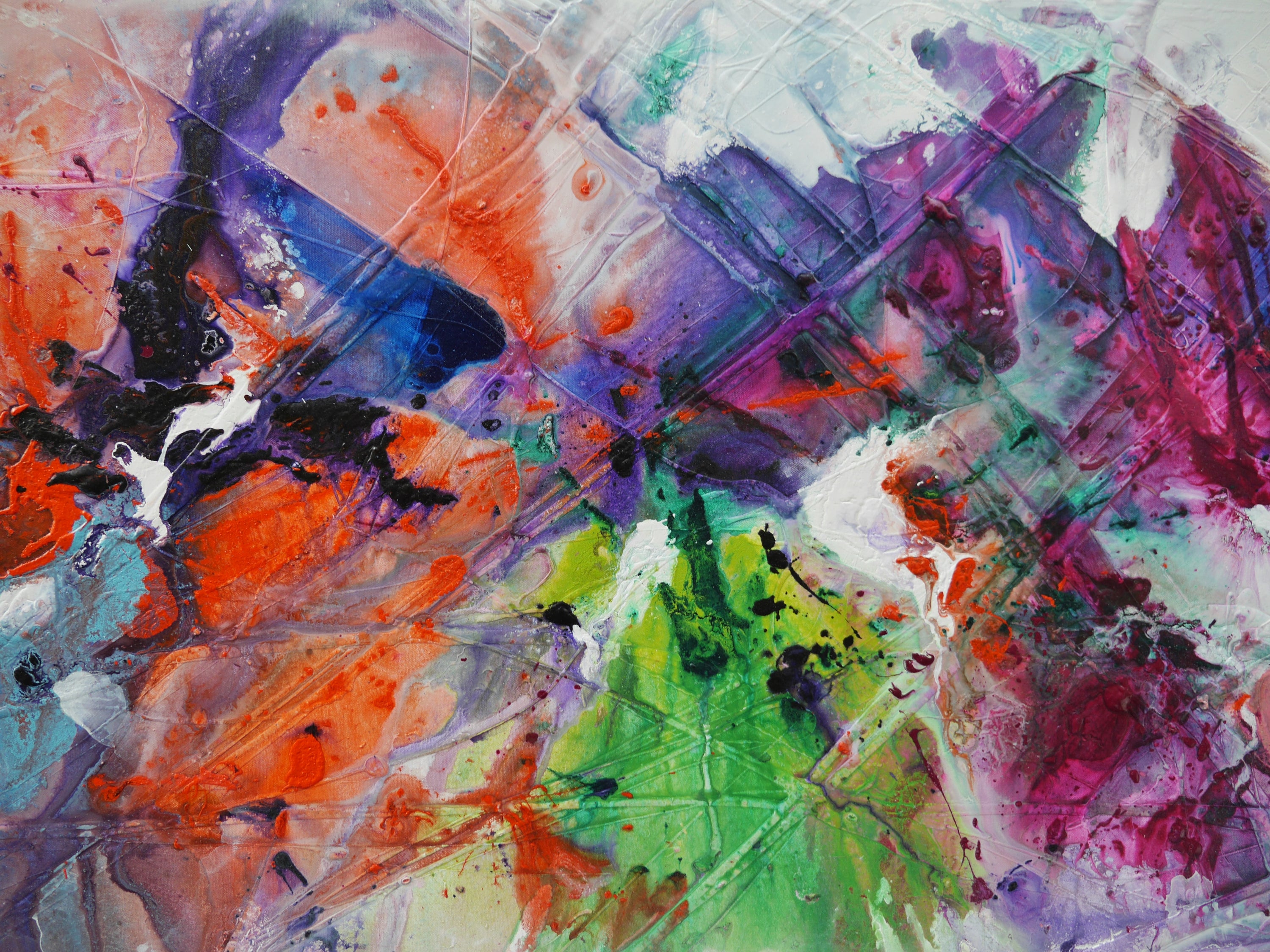 Magenta Bouquet 240cm x 100cm Colourful Textured Abstract Painting