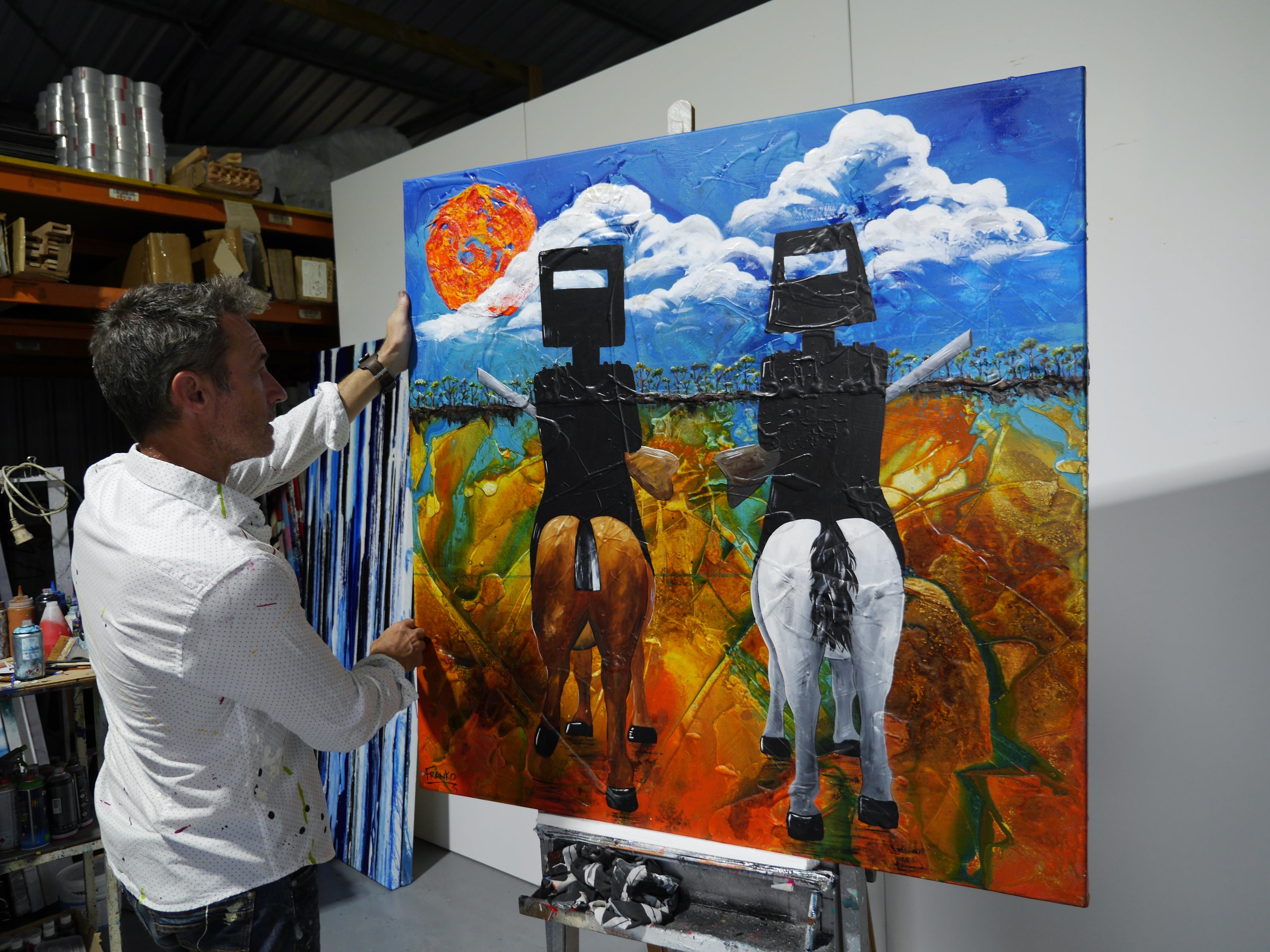 Brothers in the Bush 120cm x 120cm Ned Kelly Abstract Realism Textured Painting (SOLD)