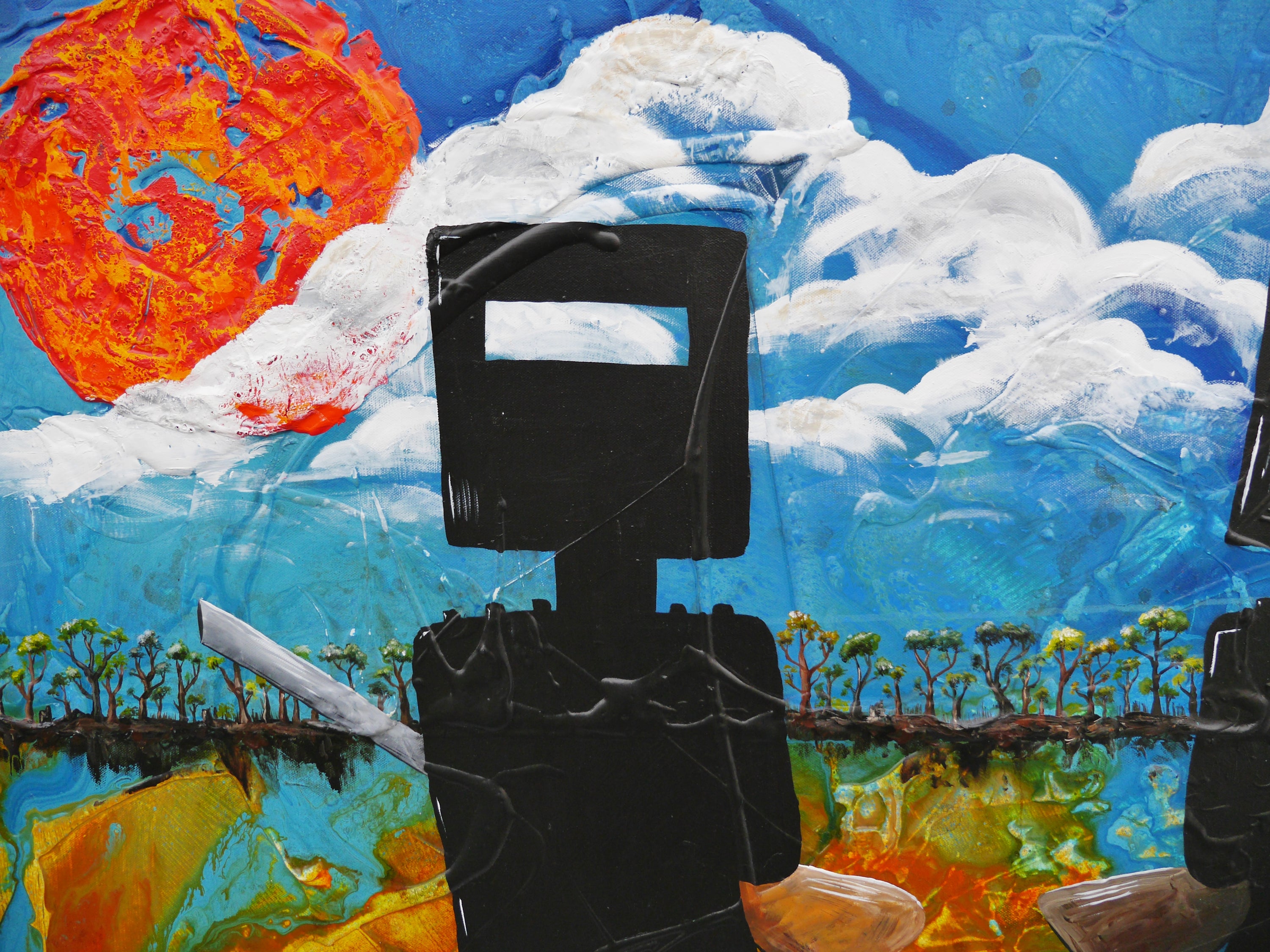 Brothers in the Bush 120cm x 120cm Ned Kelly Abstract Realism Textured Painting (SOLD)