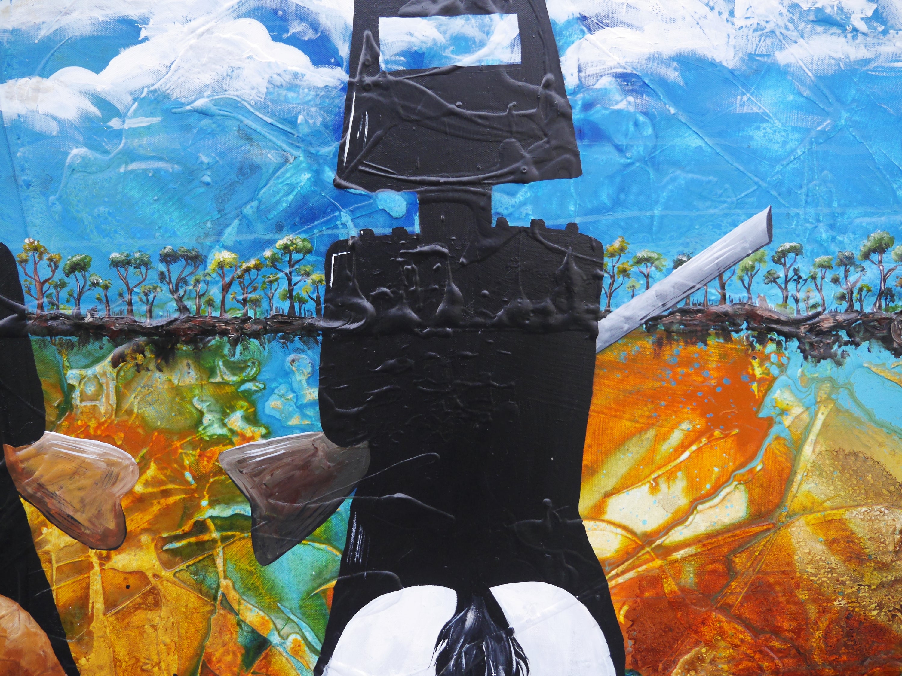 Brothers in the Bush 120cm x 120cm Ned Kelly Abstract Realism Textured Painting (SOLD)