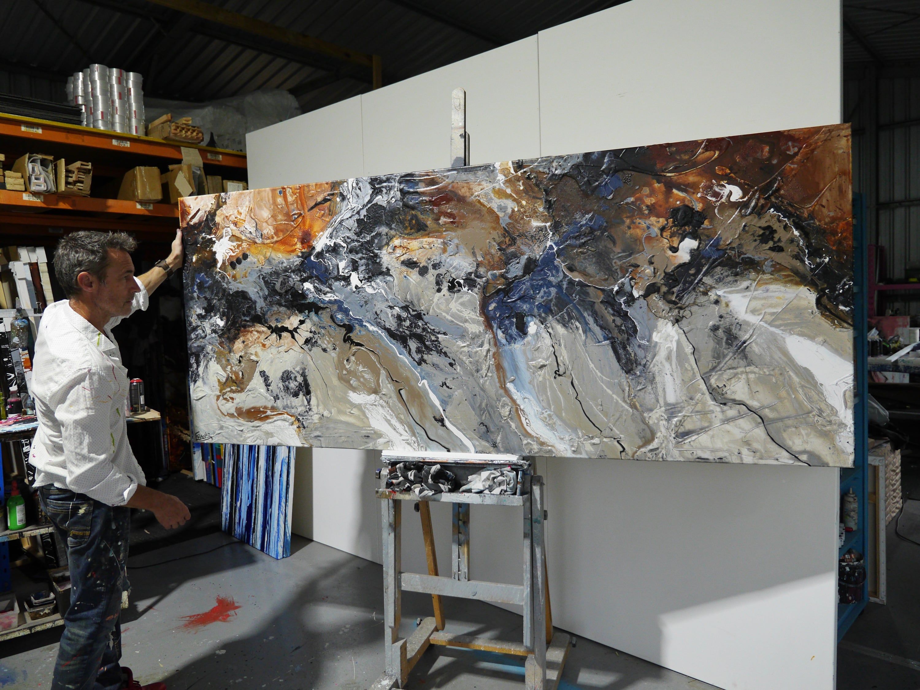 Rusted Denim 240cm x 100cm Textured Abstract Painting