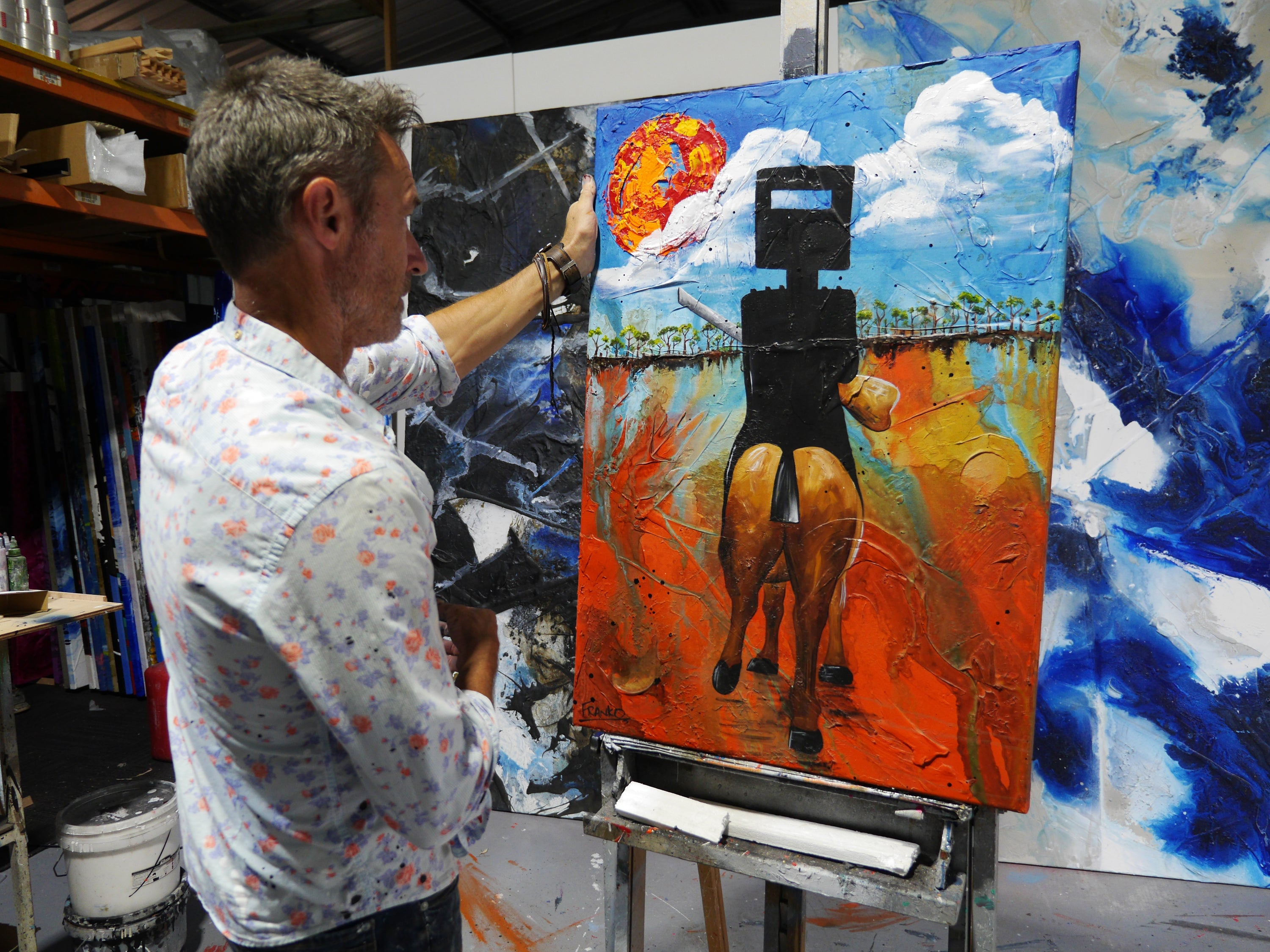 Outback Ned 67cm x 97cm Ned Kelly Abstract Realism Textured Painting (SOLD)