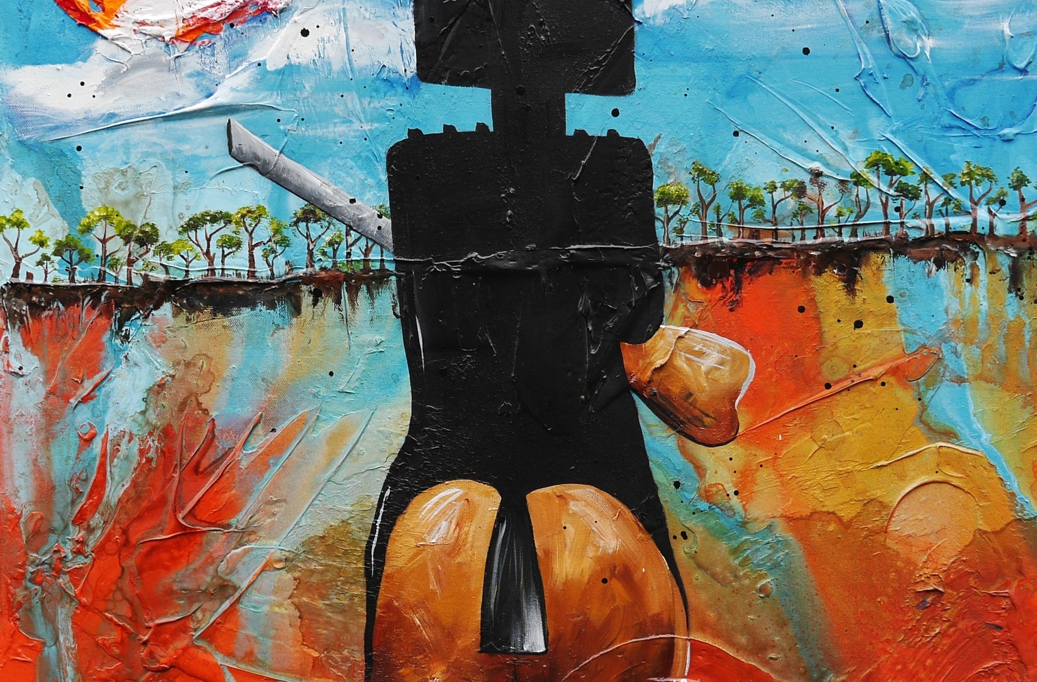 Outback Ned 67cm x 97cm Ned Kelly Abstract Realism Textured Painting (SOLD)