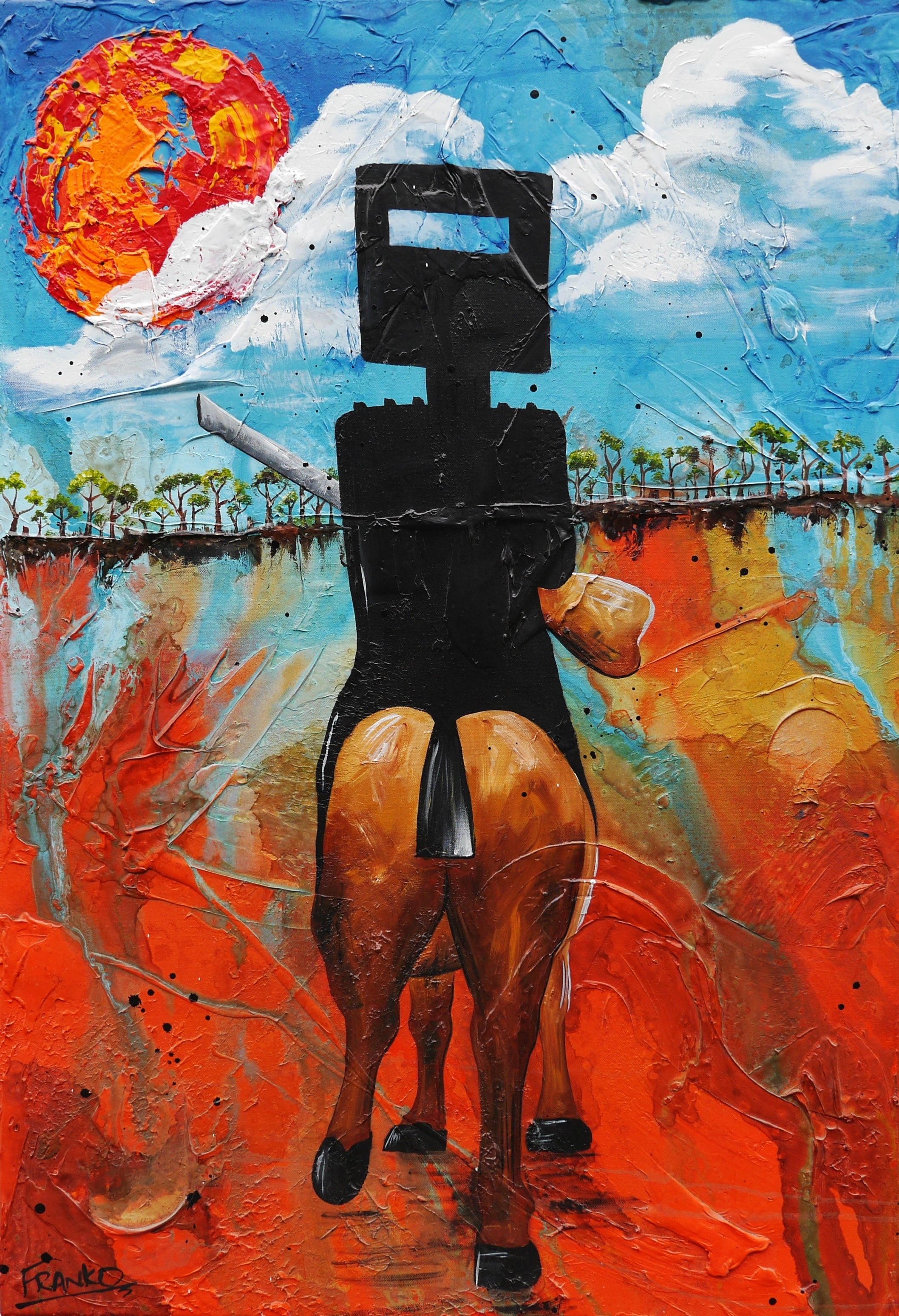 Outback Ned 67cm x 97cm Ned Kelly Abstract Realism Textured Painting (SOLD)