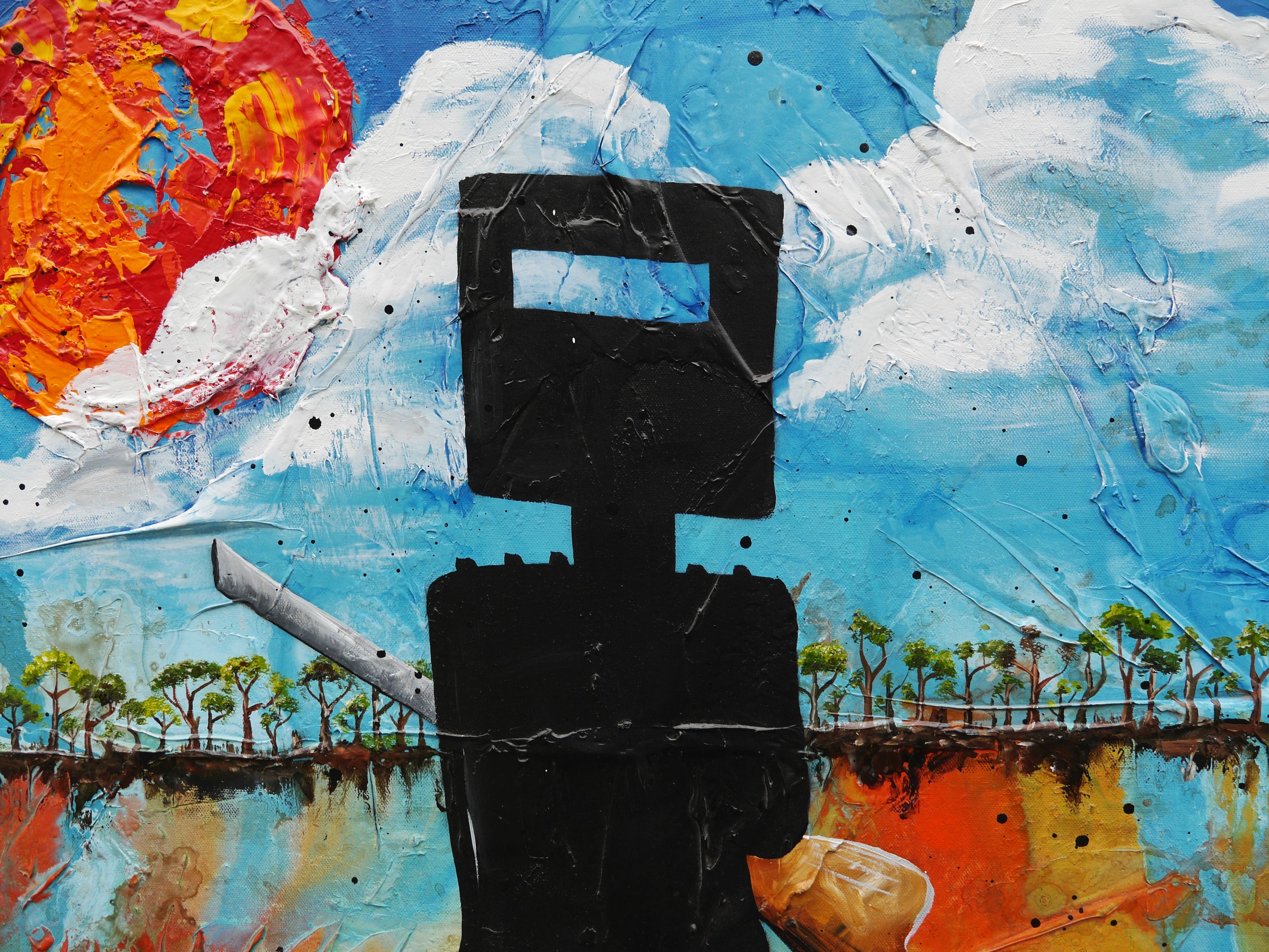 Outback Ned 67cm x 97cm Ned Kelly Abstract Realism Textured Painting (SOLD)