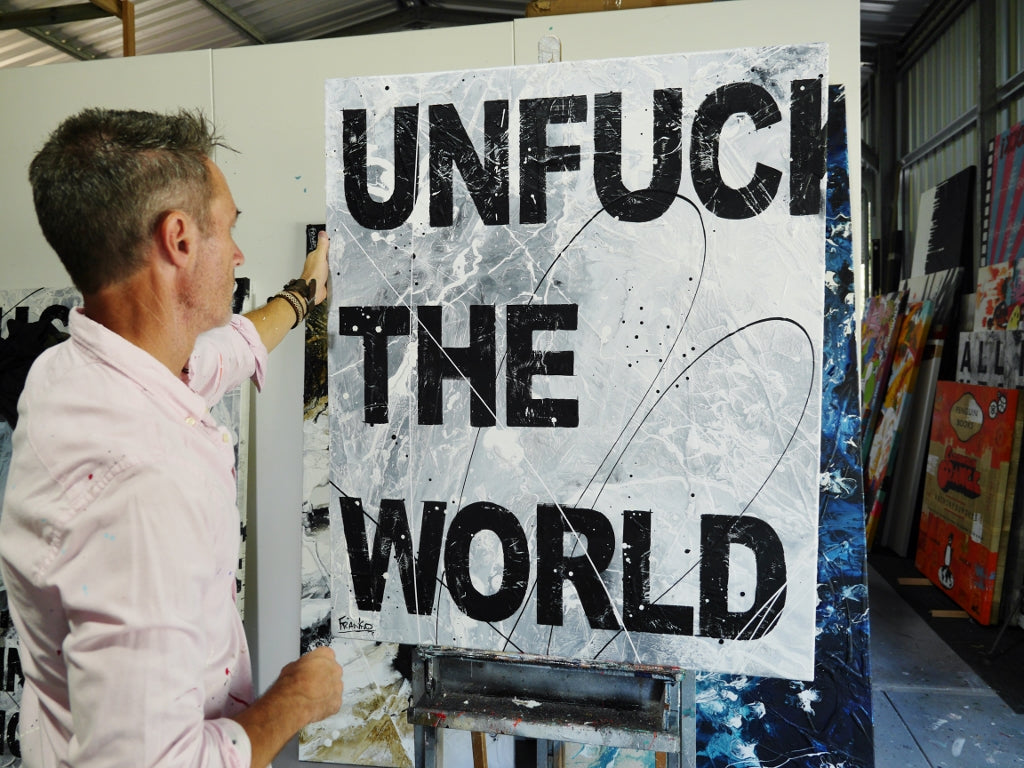 The World Over 60cm x 75cm Textured Urban Pop Art Painting