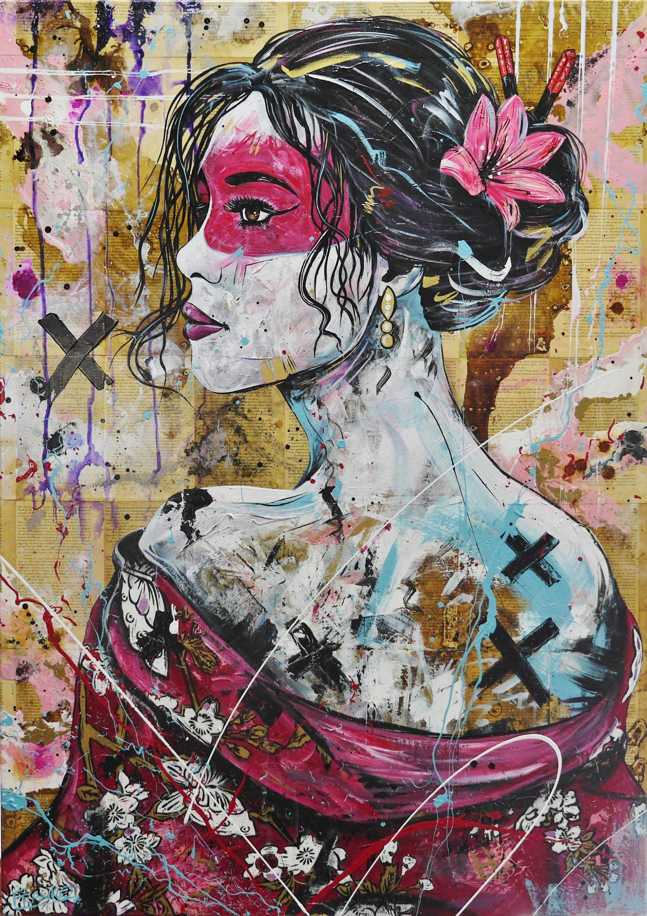 Rubi 100cm x 140cm Geisha Abstract Realism Book Club Painting