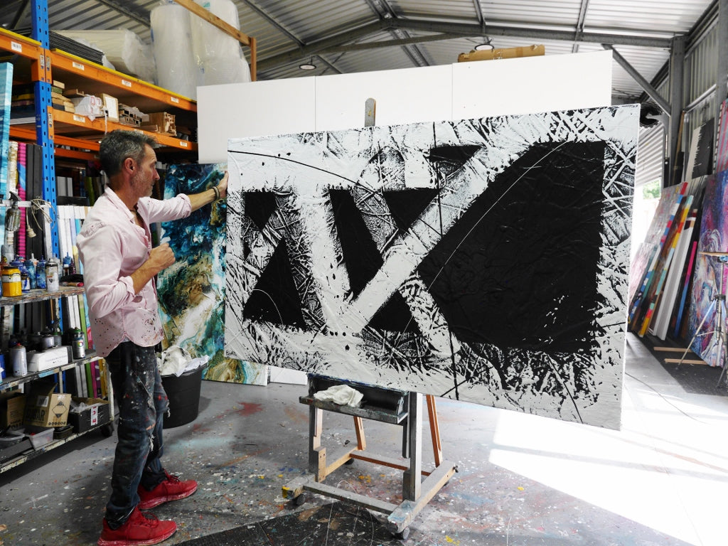 Masquerade 200cm x 120cm Black and White Textured Abstract Painting