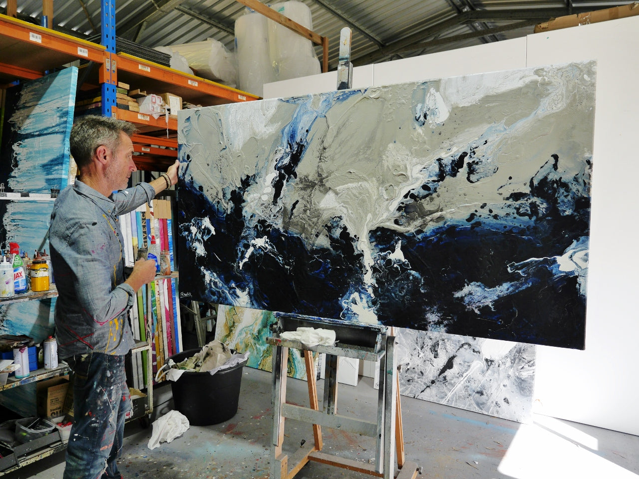 Deep Denim 190cm x 100cm Blue Textured Abstract Painting (SOLD)