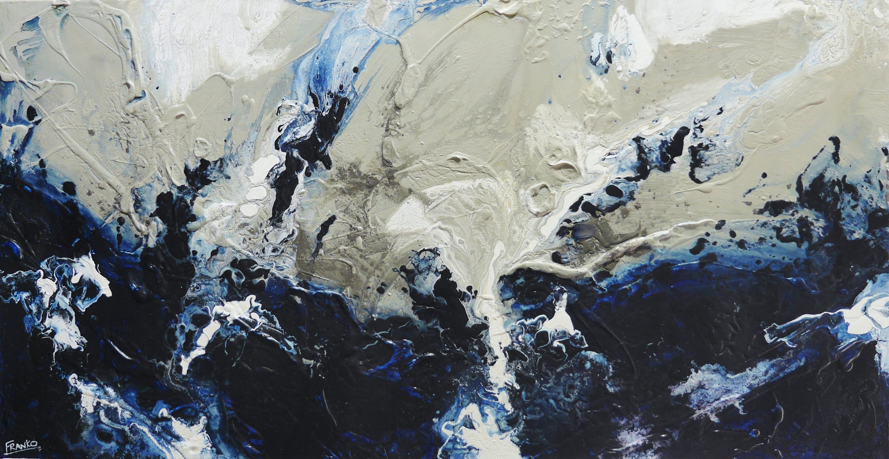 Deep Denim 190cm x 100cm Blue Textured Abstract Painting (SOLD)